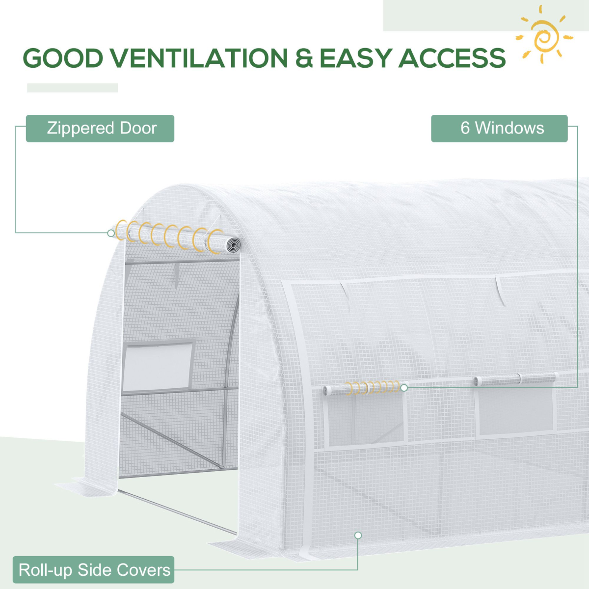 3x3x2m Polytunnel Greenhouse Tent w/ Galvanised Steel Frame, Roll-Up PE Cover - Image 5