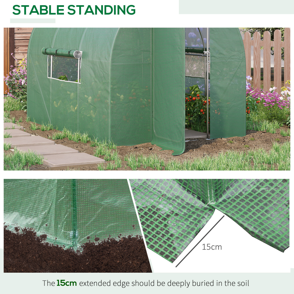 Outsunny 3x2M Walk-In Polytunnel Greenhouse w/ Steel Frame, PE Cover & Vents - Image 5