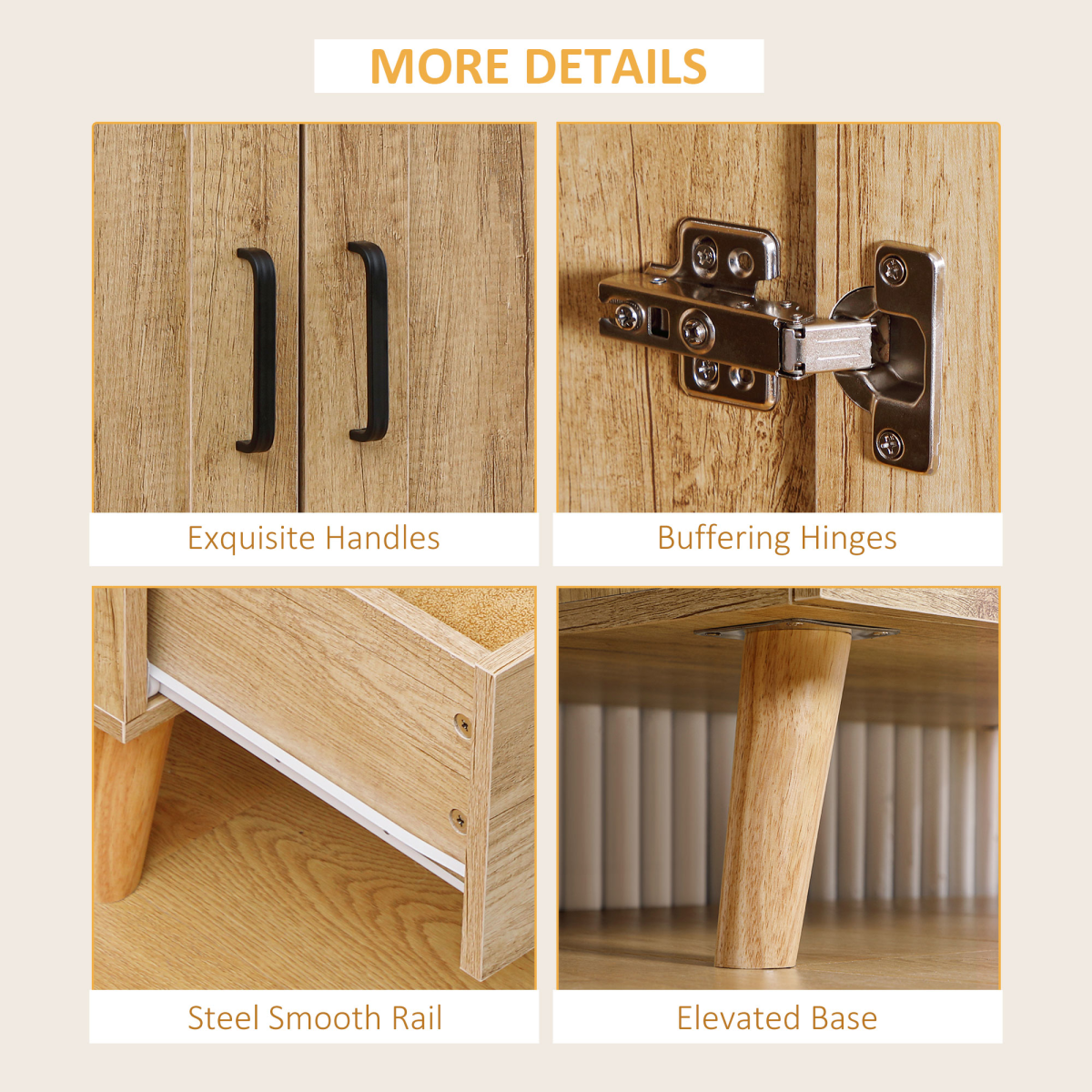 2 Door Wardrobe, Modern Wardrobe w/ 2 Drawer, Hanging Rail for Bedroom Natural - Image 5