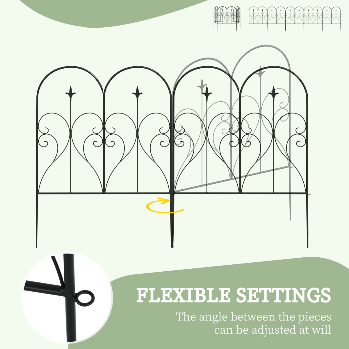 Outsunny 5PC Metal Garden Fence Panels, Black Decorative Border Edging, 32in x 10ft - Image 5