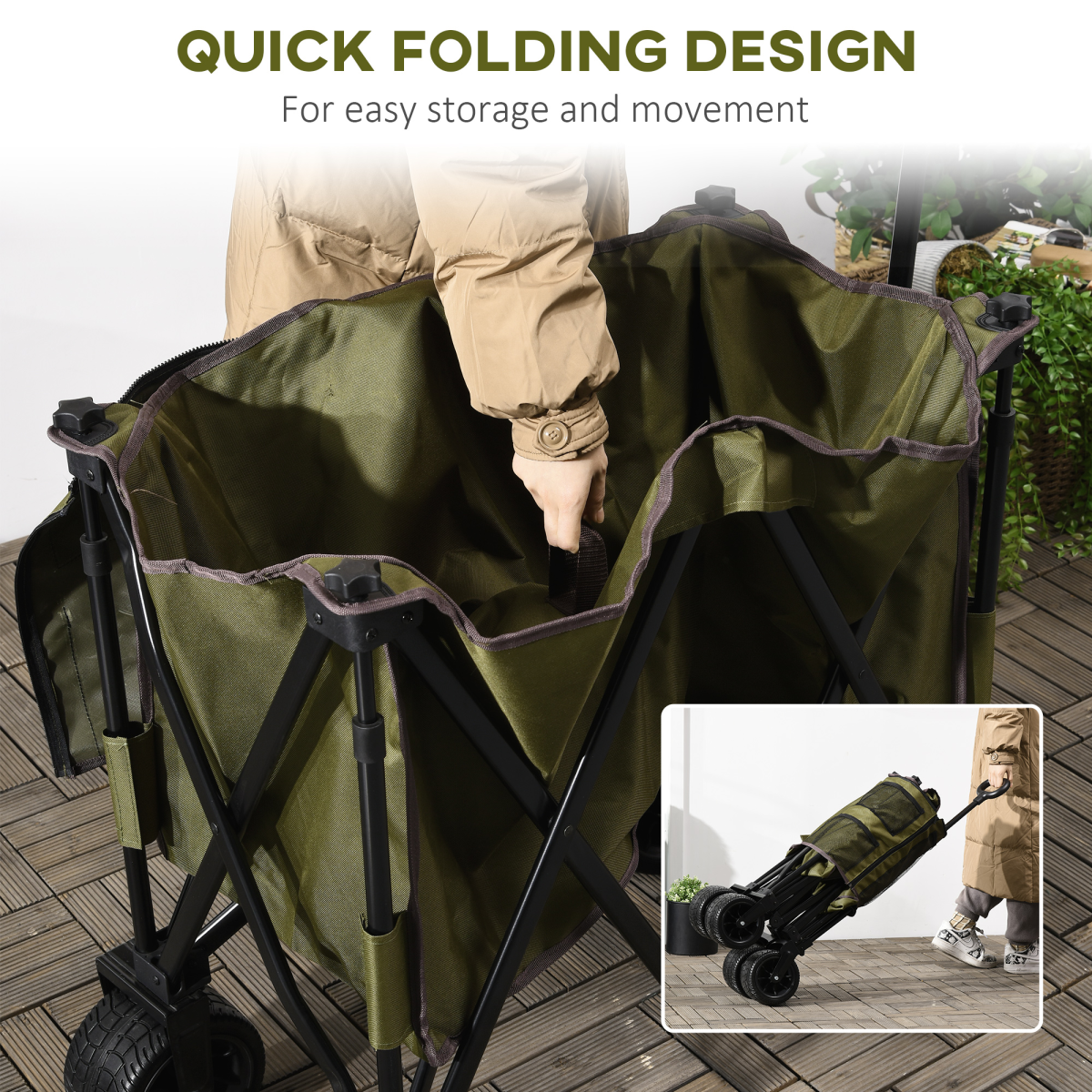 Folding Garden Trolley Collapsible Camping Cart Steel Frame Oxford Fabric - Image 5