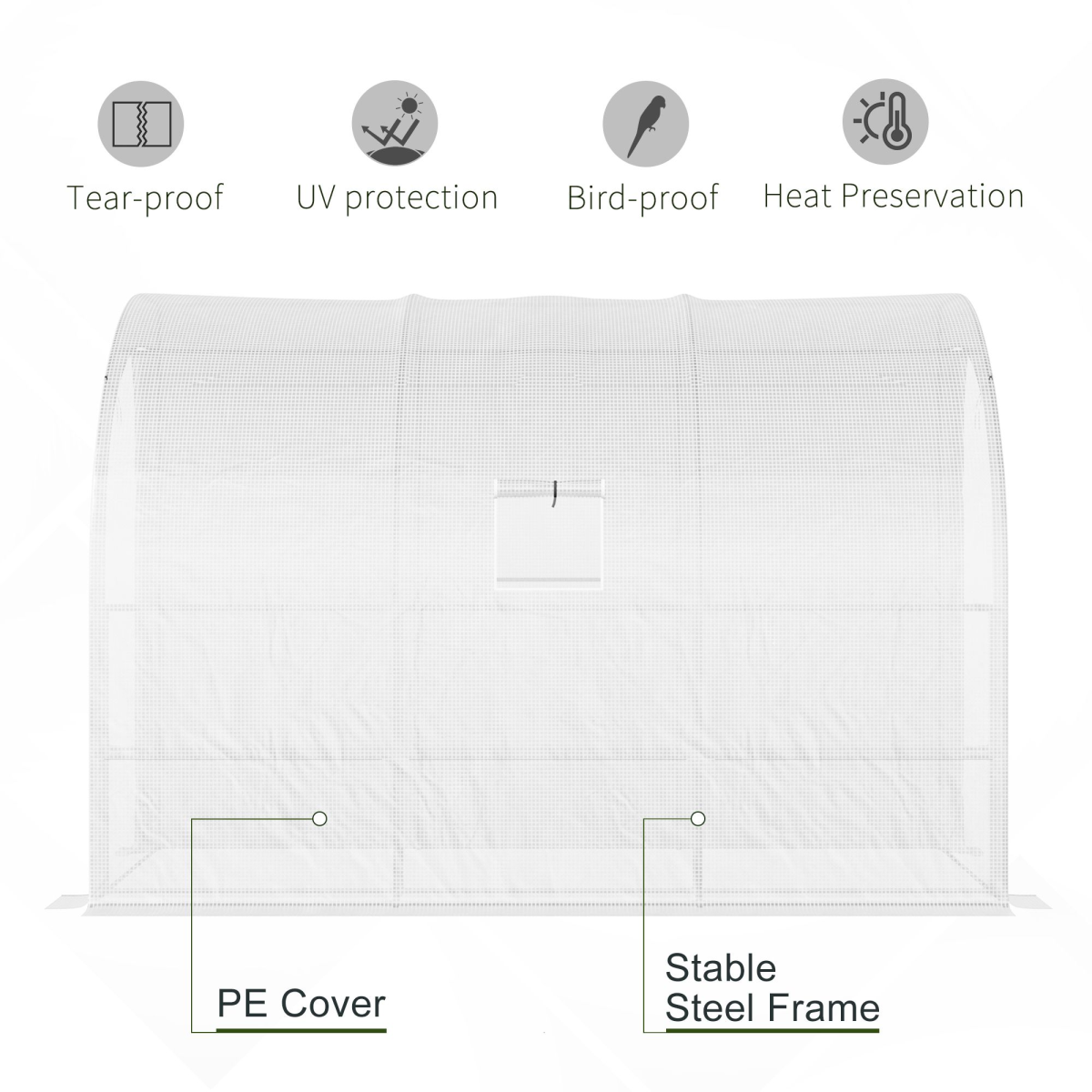 300x150x213cm Lean-to Plant Greenhouse w/ Cover Window, Zip Doors & Shelves, White - Image 5