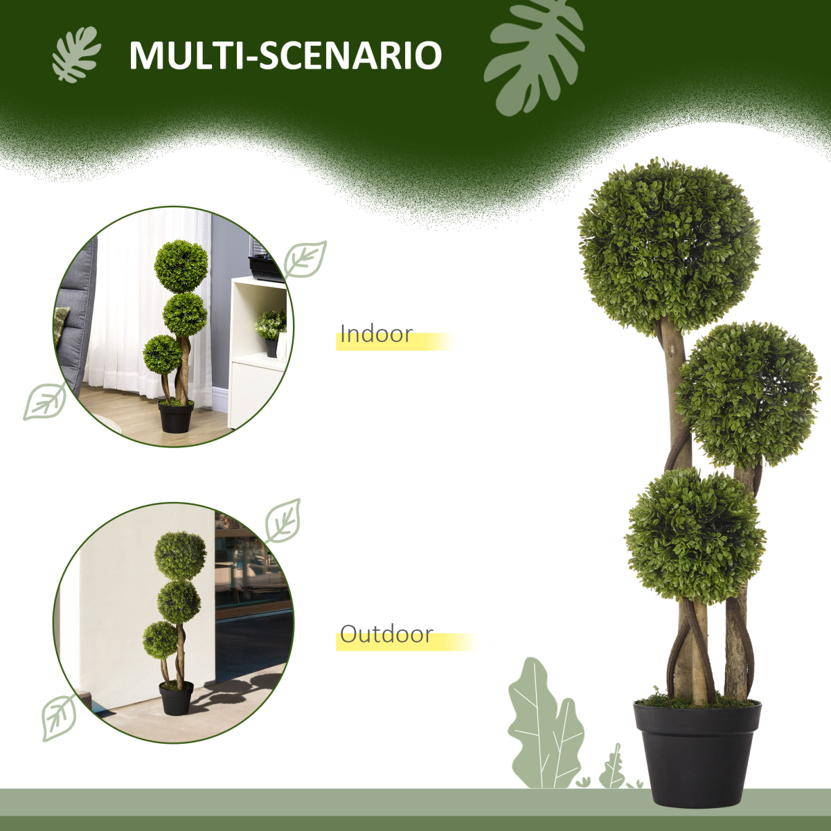 Potted Artificial Plants Boxwood Ball Topiary Trees Indoor Outdoor, 90cm - Image 5