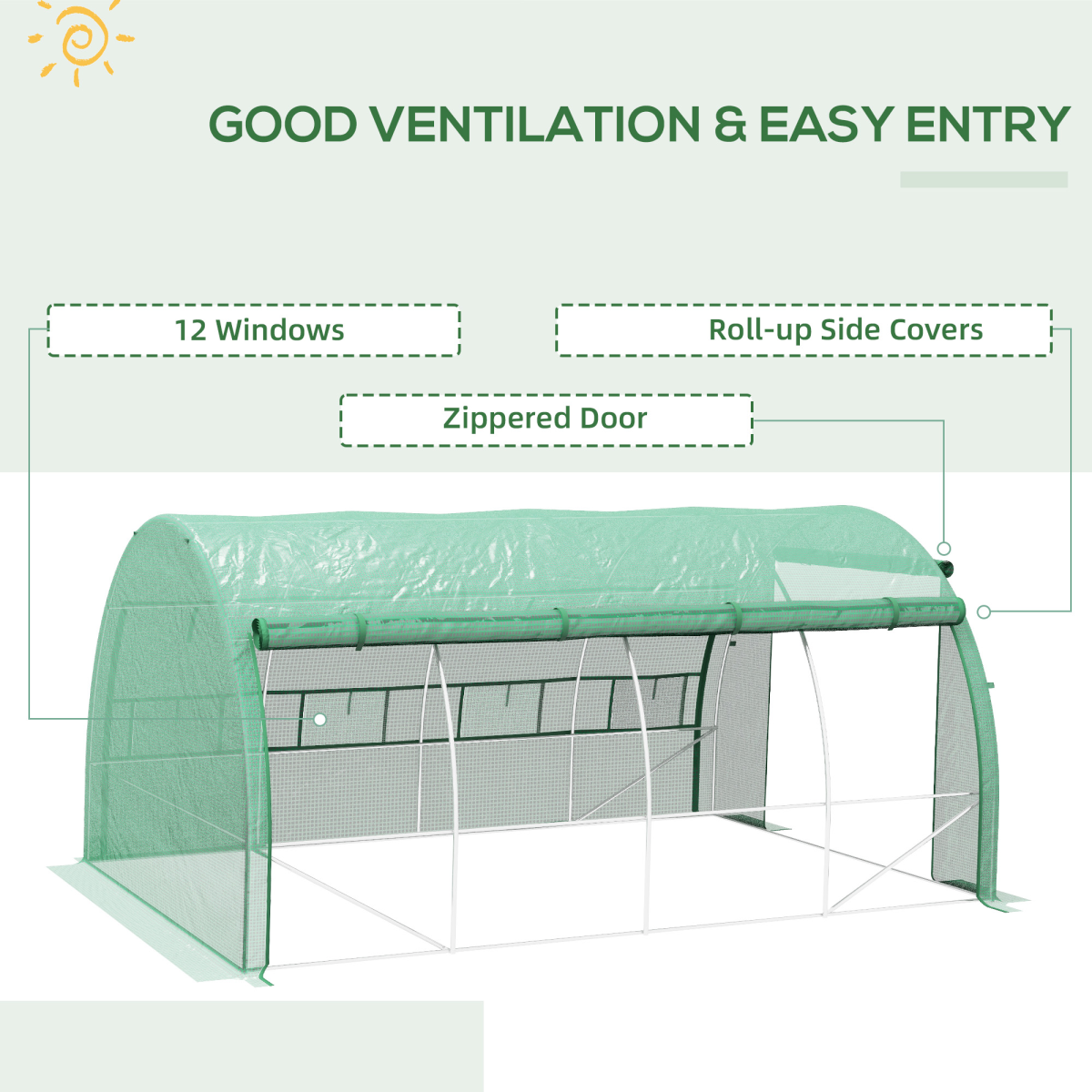 4x3x2m Green Polytunnel Greenhouse Tent w/ Galvanised Steel Frame & Doors - Image 5