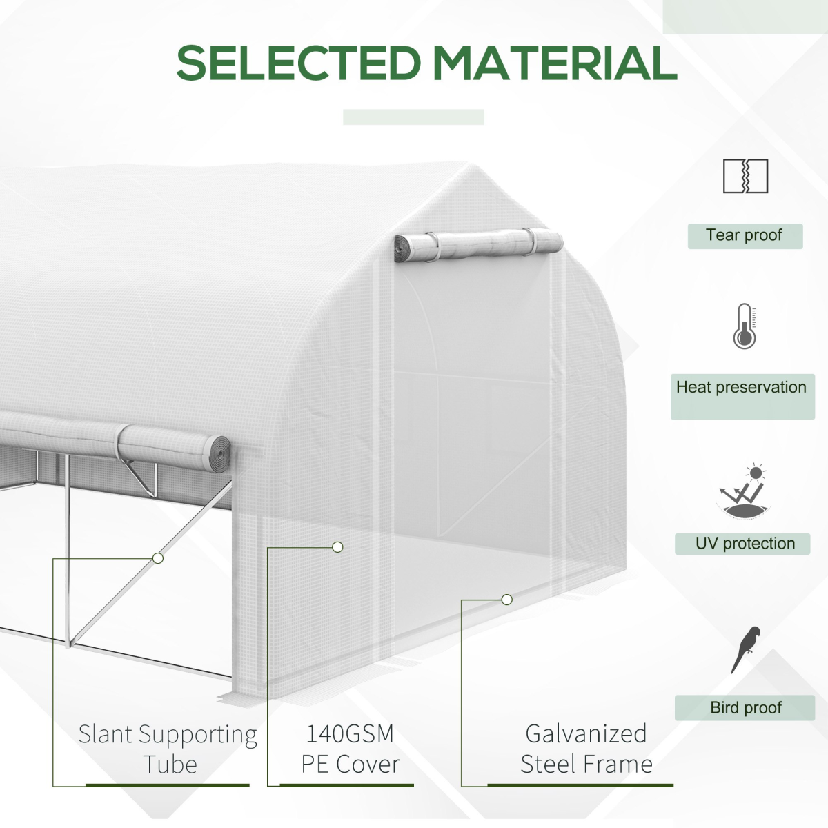 4x3m Polytunnel Greenhouse White Galvanized Steel Roll-Up Sidewalls Door & Labels - Image 5