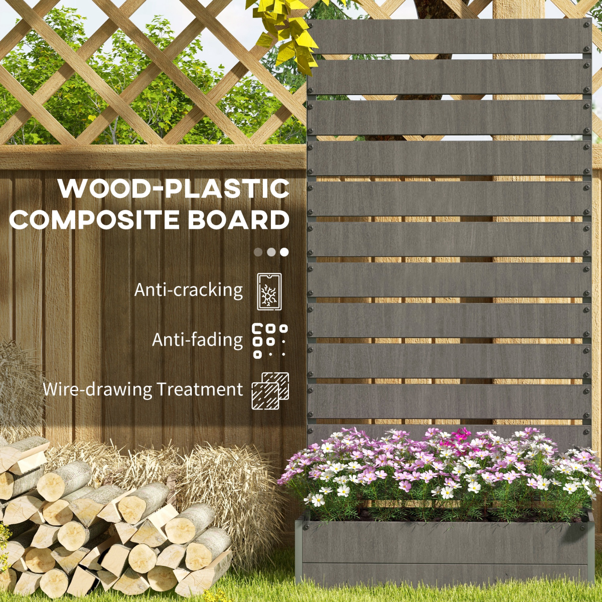 Outsunny Raised Garden Bed with Trellis, Standing Patio Planter Dark Grey - Image 5