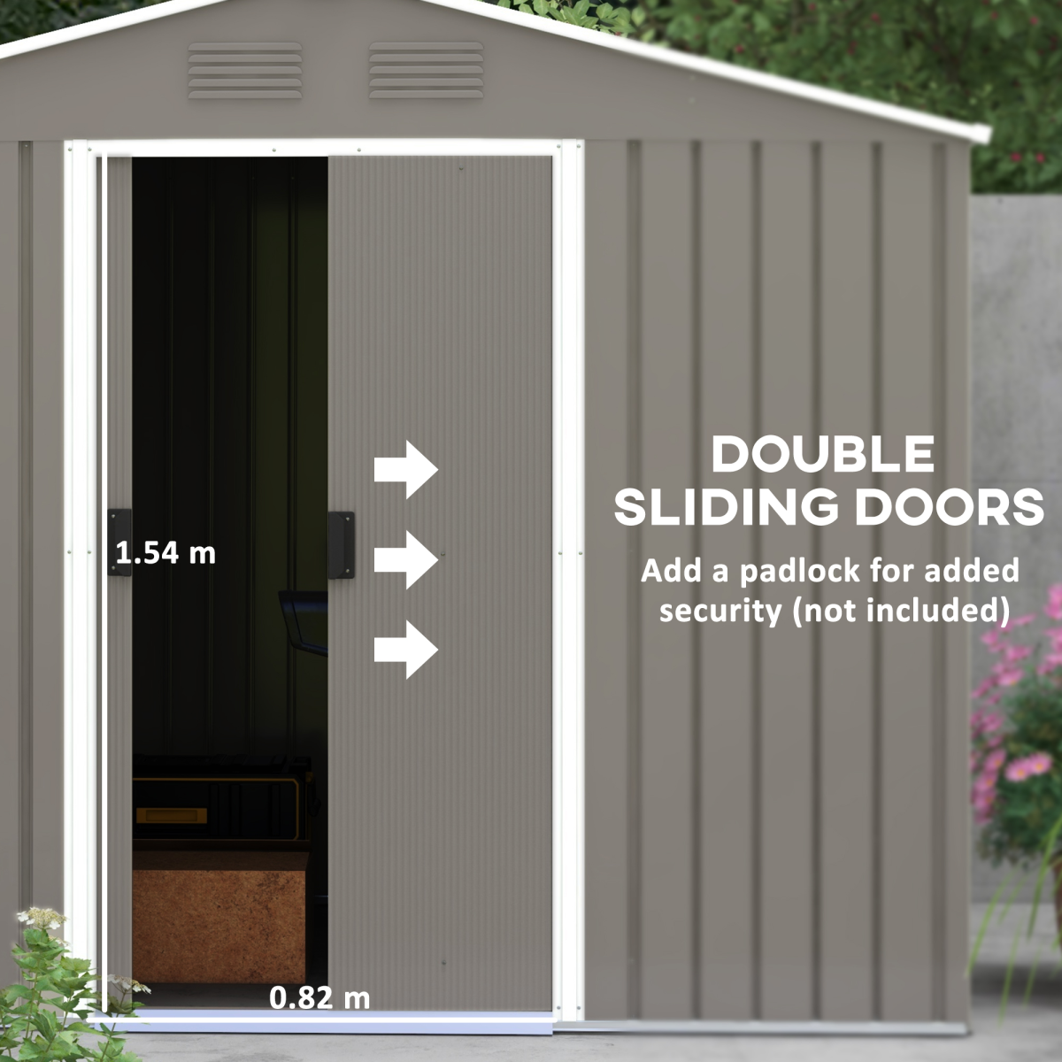 Outsunny 8 x 6ft Garden Storage Shed w/ Double Sliding Door Outdoor Light Grey - Image 5