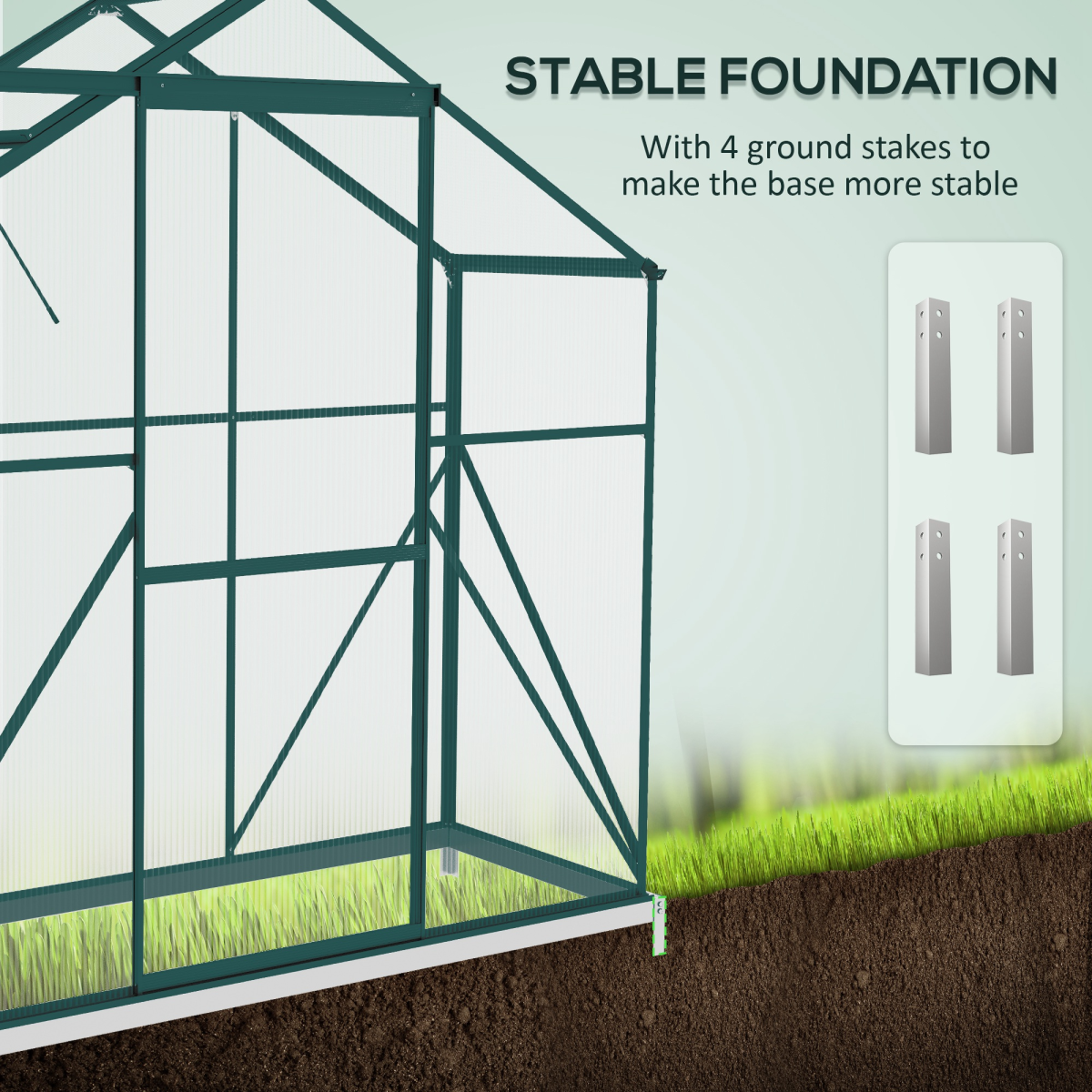 Outsunny 6 x 2.5ft Polycarbonate Greenhouse Aluminium Green House, Green - Image 5