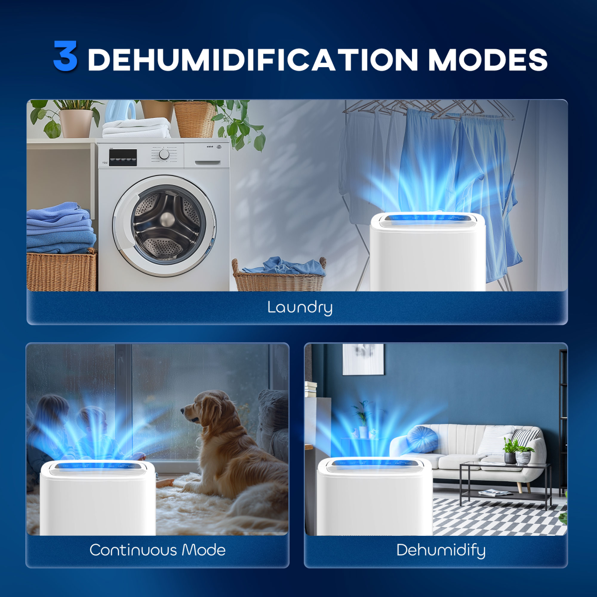 HOMCOM 20L/Day Dehumidifier with Continuous Drainage, 5L Water Tank, Timer - Image 5