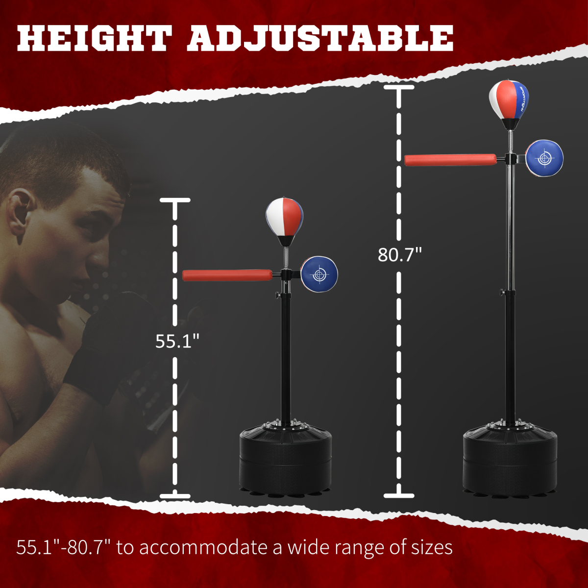 SPORTNOW Adjustable Speed Bag with Stand, Reflex Bar, Multicolour - Image 5