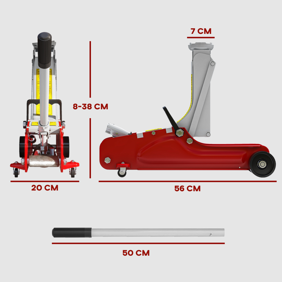 HOMCOM Hydraulic Low Profile Jack 8-38cm 2.5 Ton Racing Car Jack Kit, Red - Image 5