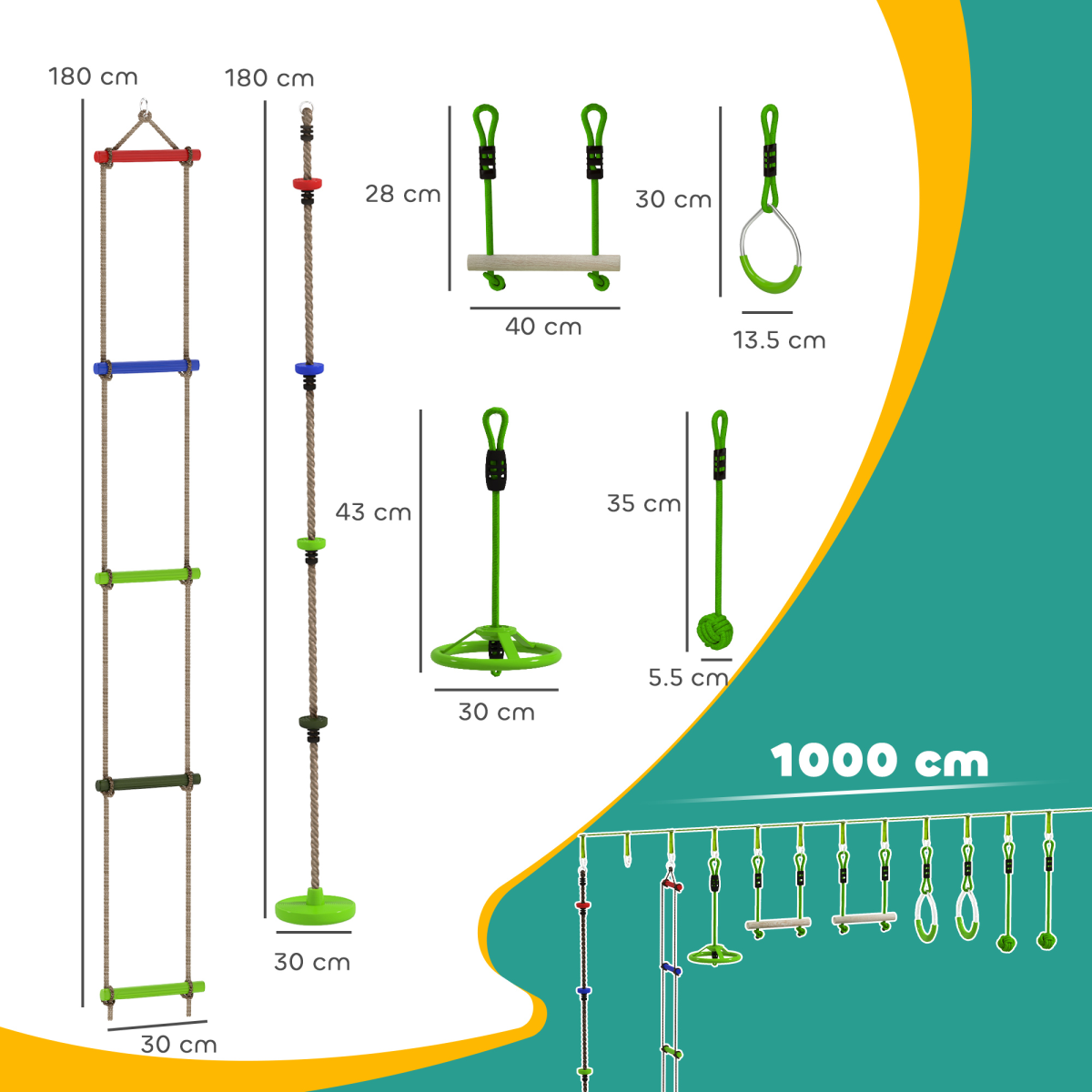 AIYAPLAY Obstacle Course for Kids with 10PCs Slackline Kit, Green - Image 5