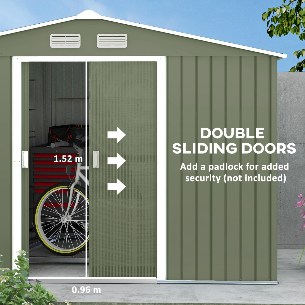 9x6FT Green Metal Storage Shed w/ Foundation, Vent & Sliding Double Doors - Image 5