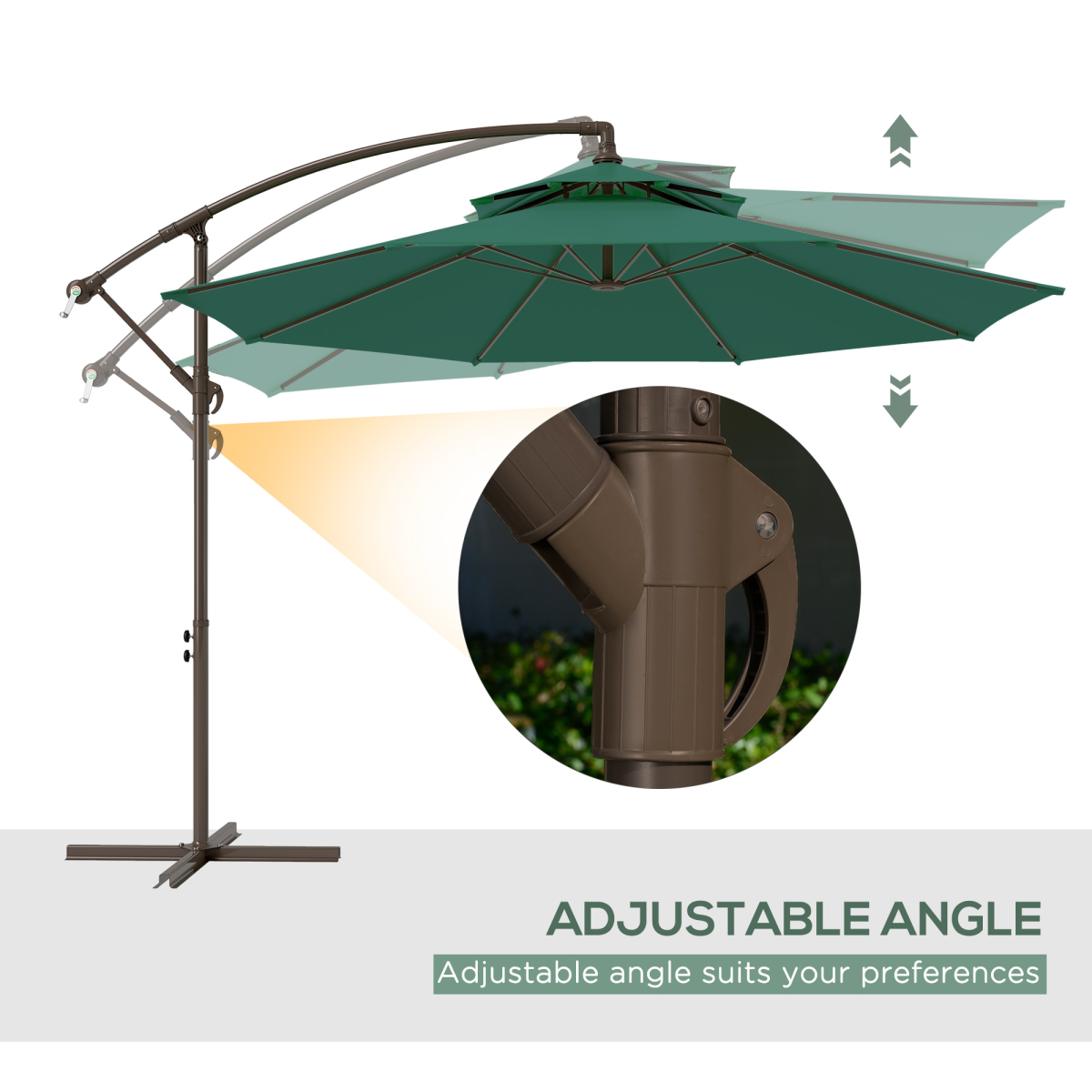 2.7m Green Cantilever Banana Parasol Crank Handle Double Tier Umbrella - Image 5