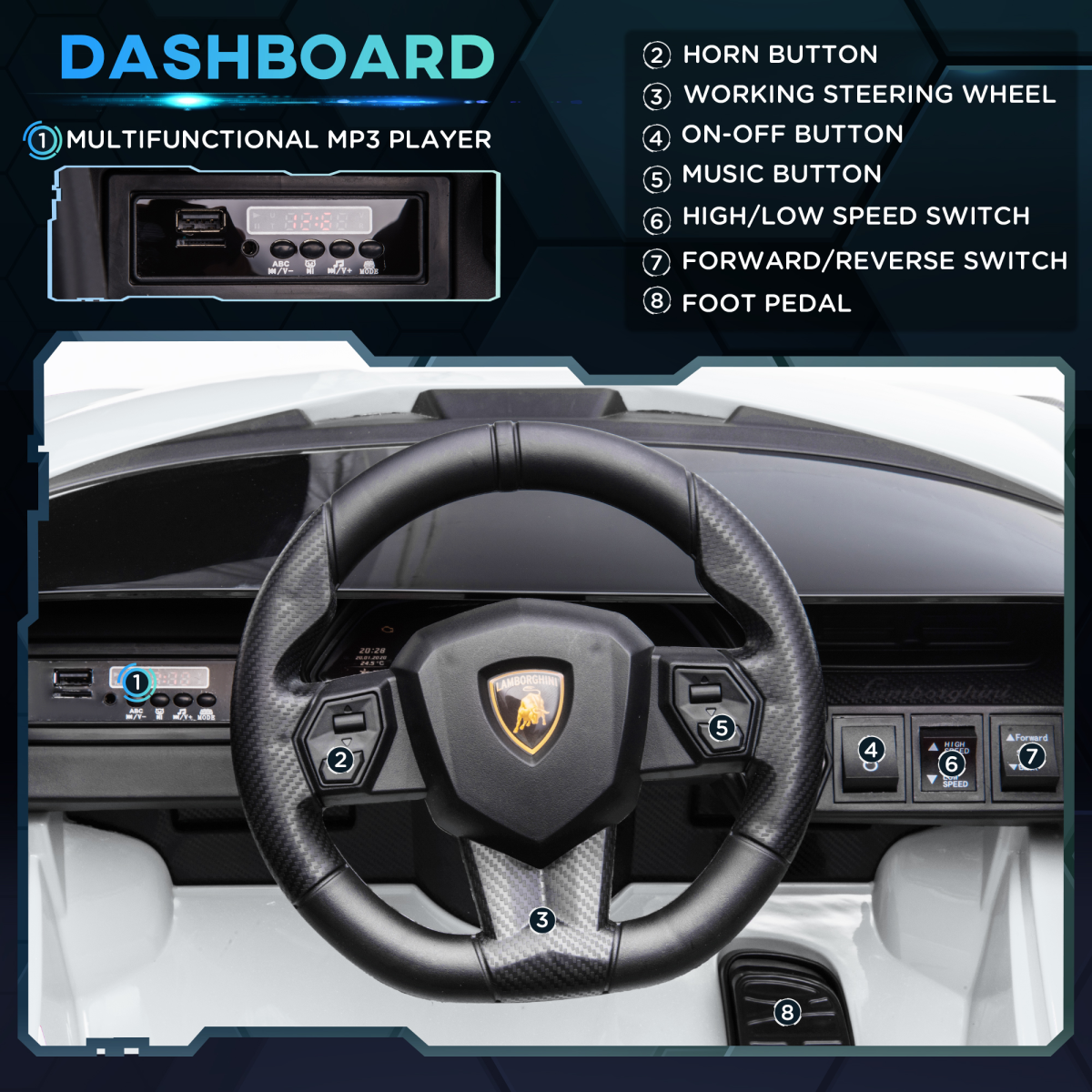 Lamborghini SIAN 12V Kids Electric Ride On Car Toy w/ Remote Control HOMCOM - Image 5