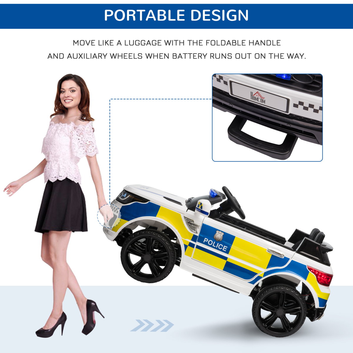 12V Kid Electric Ride On Police Car w/ Remote Siren Bluetooth 3-6 Years HOMCOM - Image 5