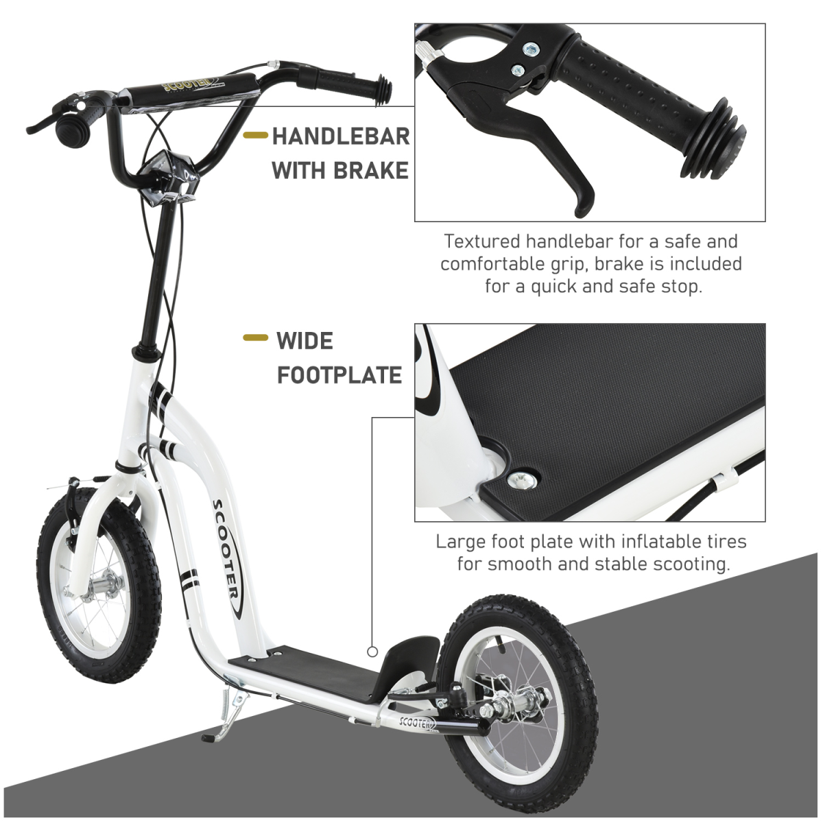 Dual Brakes Kick Scooter 12-Inch Inflatable Wheel Ride On Toy HOMCOM - Image 5