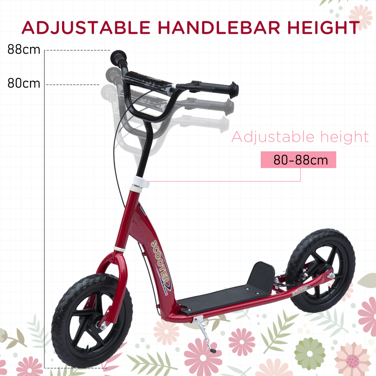 Push Scooter Teen Kids Stunt Bike Ride On with 12" EVA Tyres, Red HOMCOM - Image 5