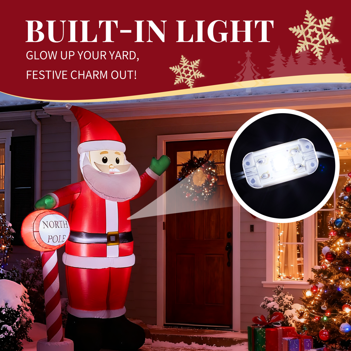 2.45M Lighted Christmas Inflatable Decoration, Inflatable Santa with North Pole Road Sign, Funny Blow Up Yard Decorations with Built-in LED Lights for Holiday Party Front Yard Lawn Garden Decor - Image 6