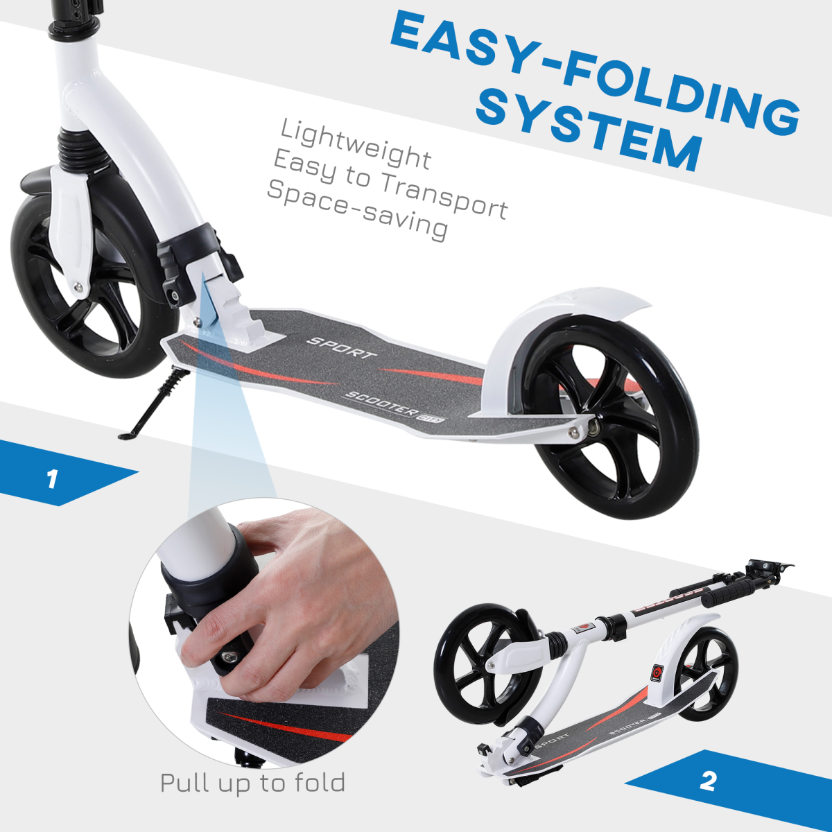 Teens Adult Kick Scooter Foldable Adjust Aluminum For Age 14 White HOMCOM - Image 5