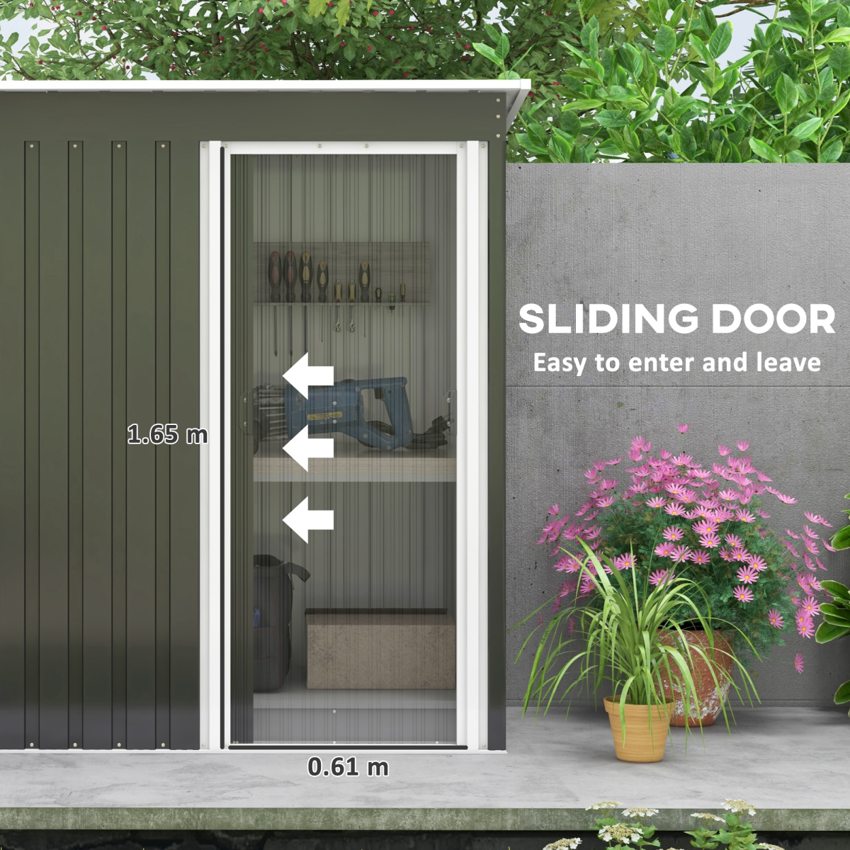 Outsunny 5x3ft Metal Storage Shed with Sliding Door & Sloped Roof, Tool Black - Image 5