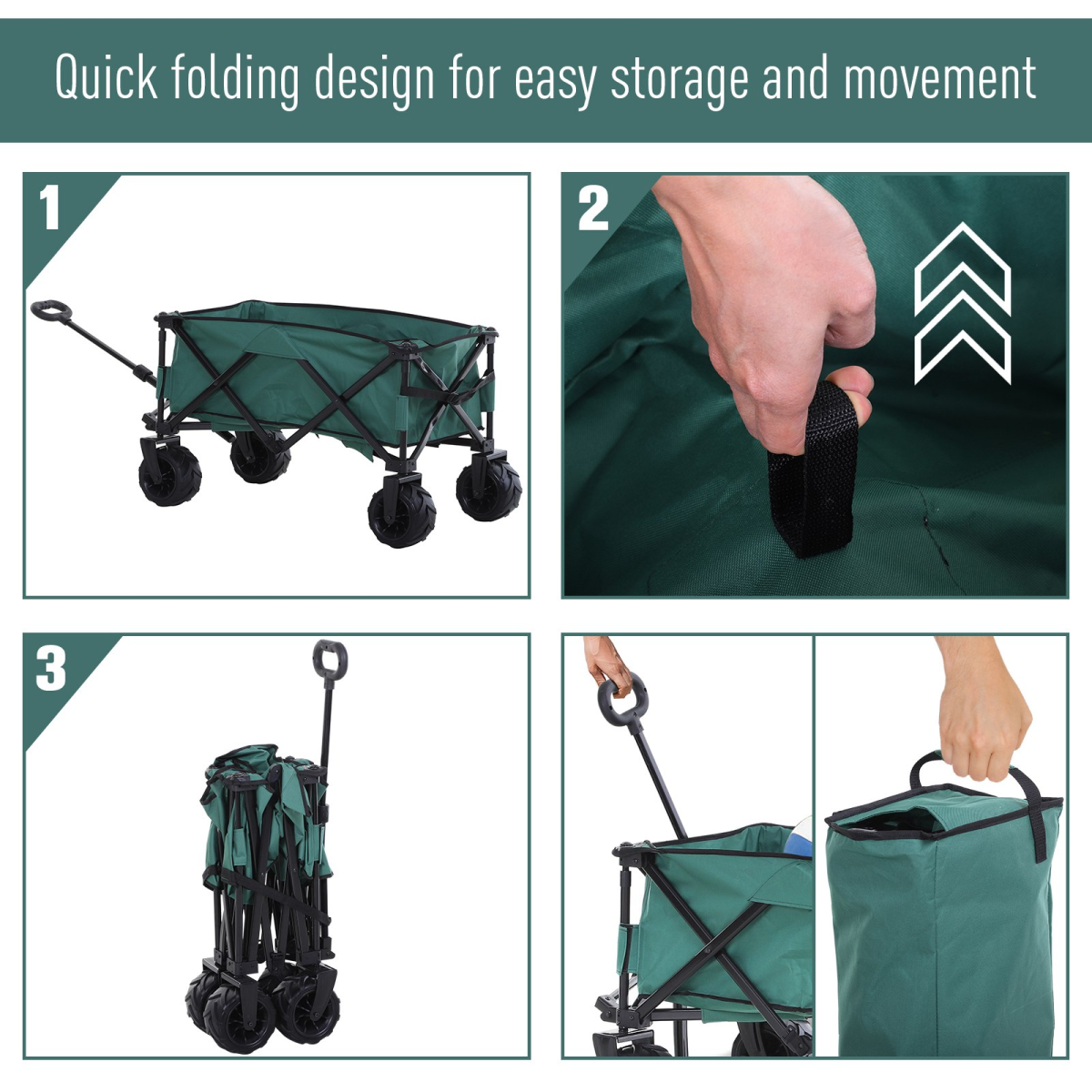 Outsunny Folding Outdoor Cargo Wagon Beach Cart Trailer w/ Telescopic Handle - Image 5