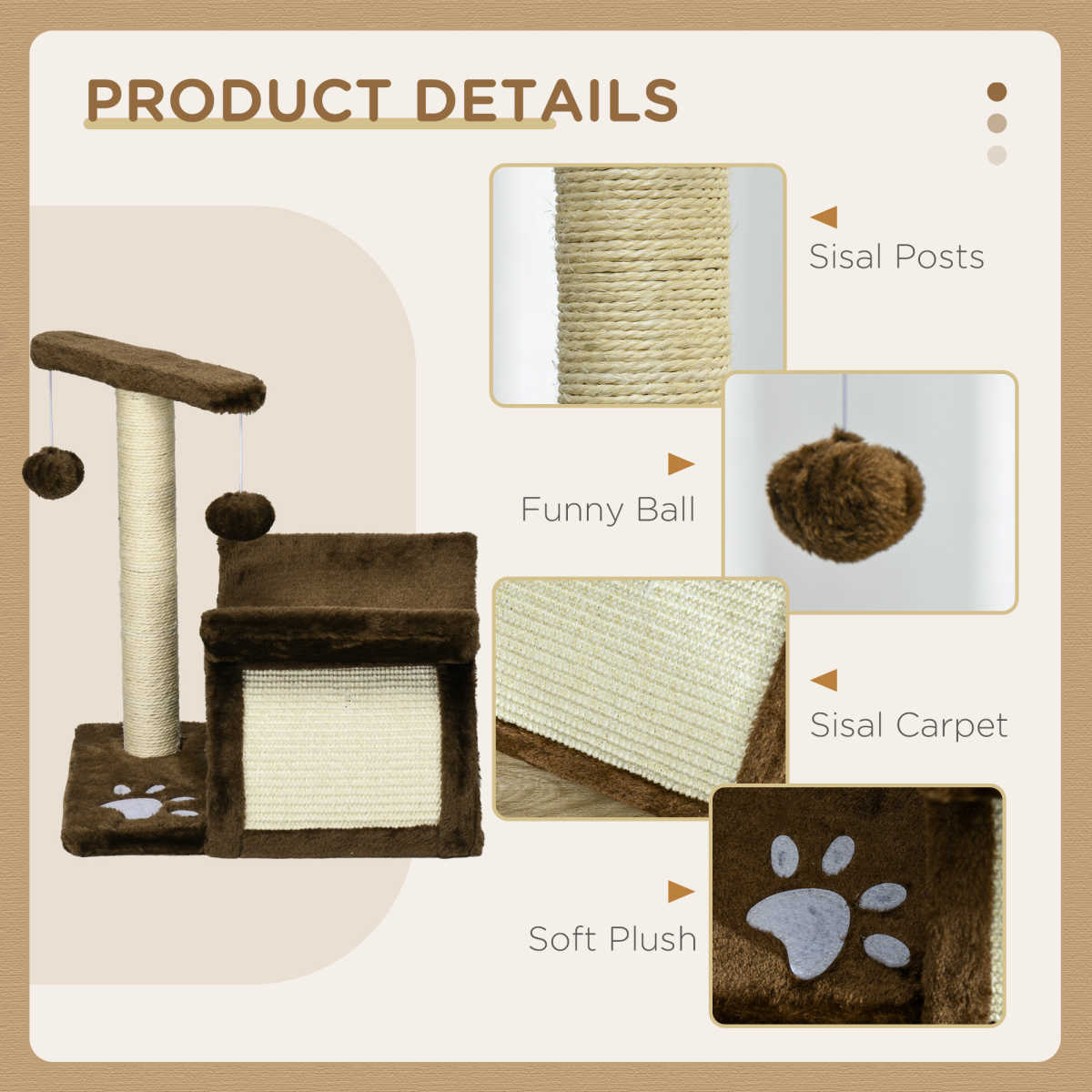 Cat Tree Plush Scratcher Kitty Activity Play Center Top Bar Tunnel Dangling Ball - Image 6