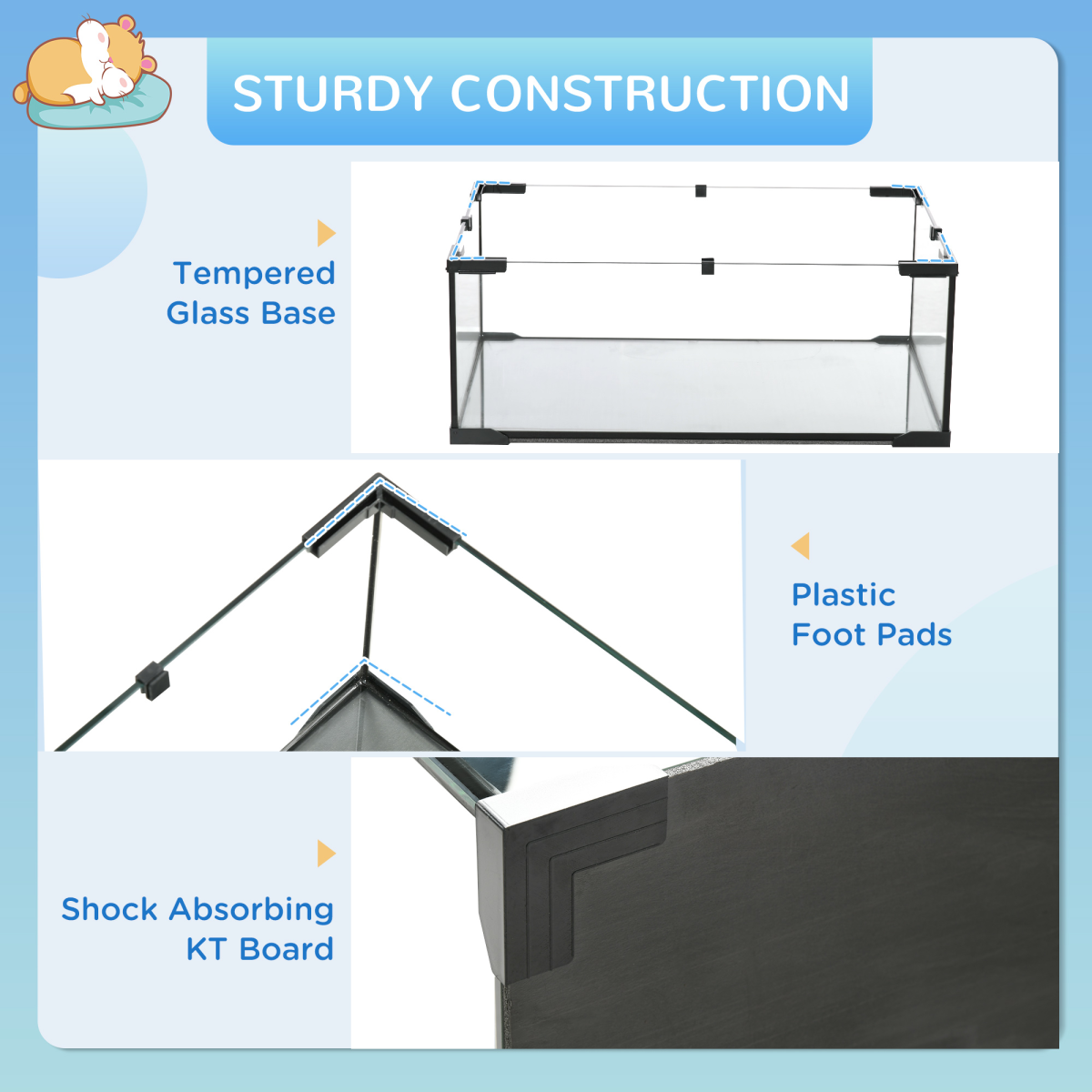 3 Tiers Hamster Cage w/ Deep Glass Bottom, Dish, Hut, 60 x 40 x 57cm - Image 6