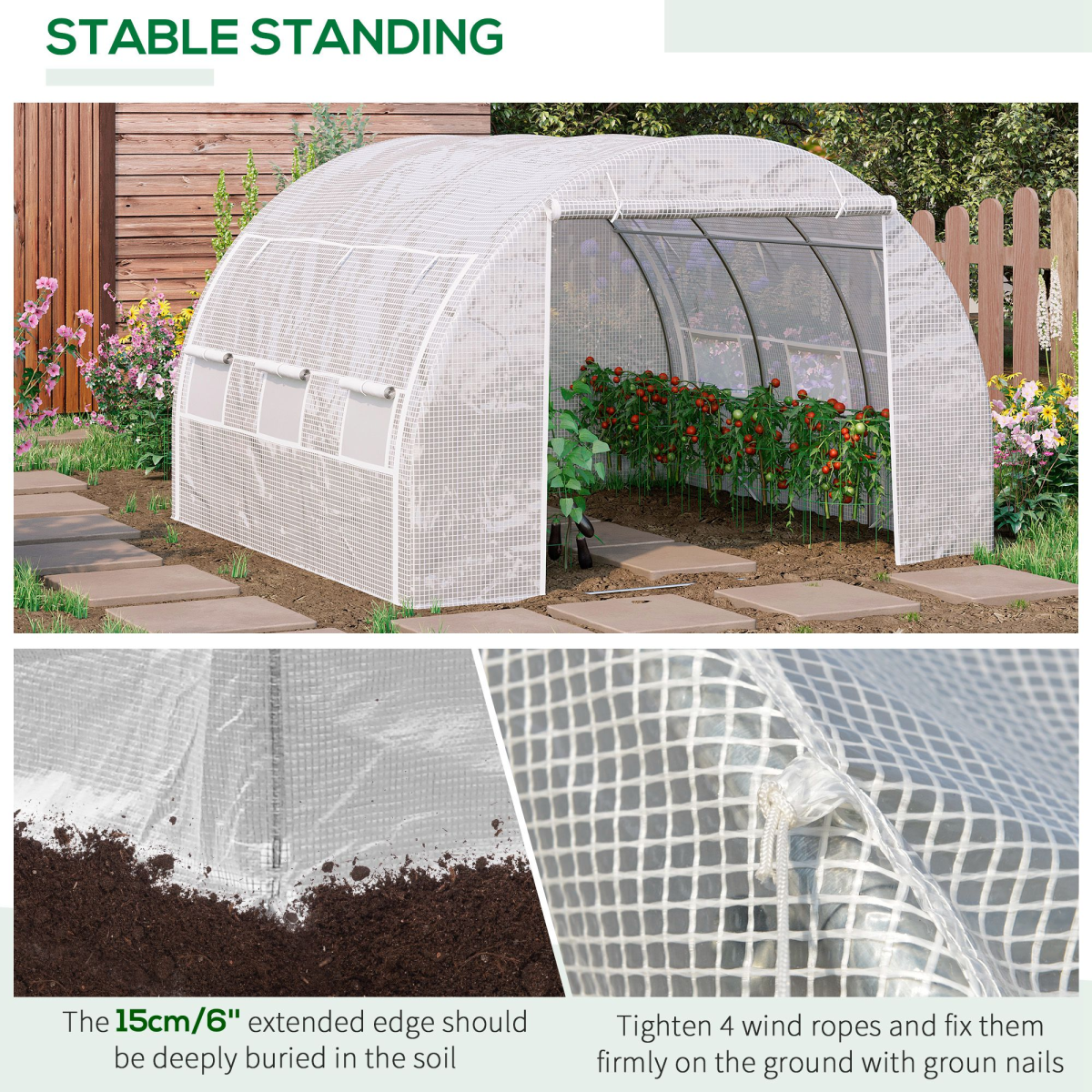3x3x2m Polytunnel Greenhouse Tent w/ Galvanised Steel Frame, Roll-Up PE Cover - Image 6
