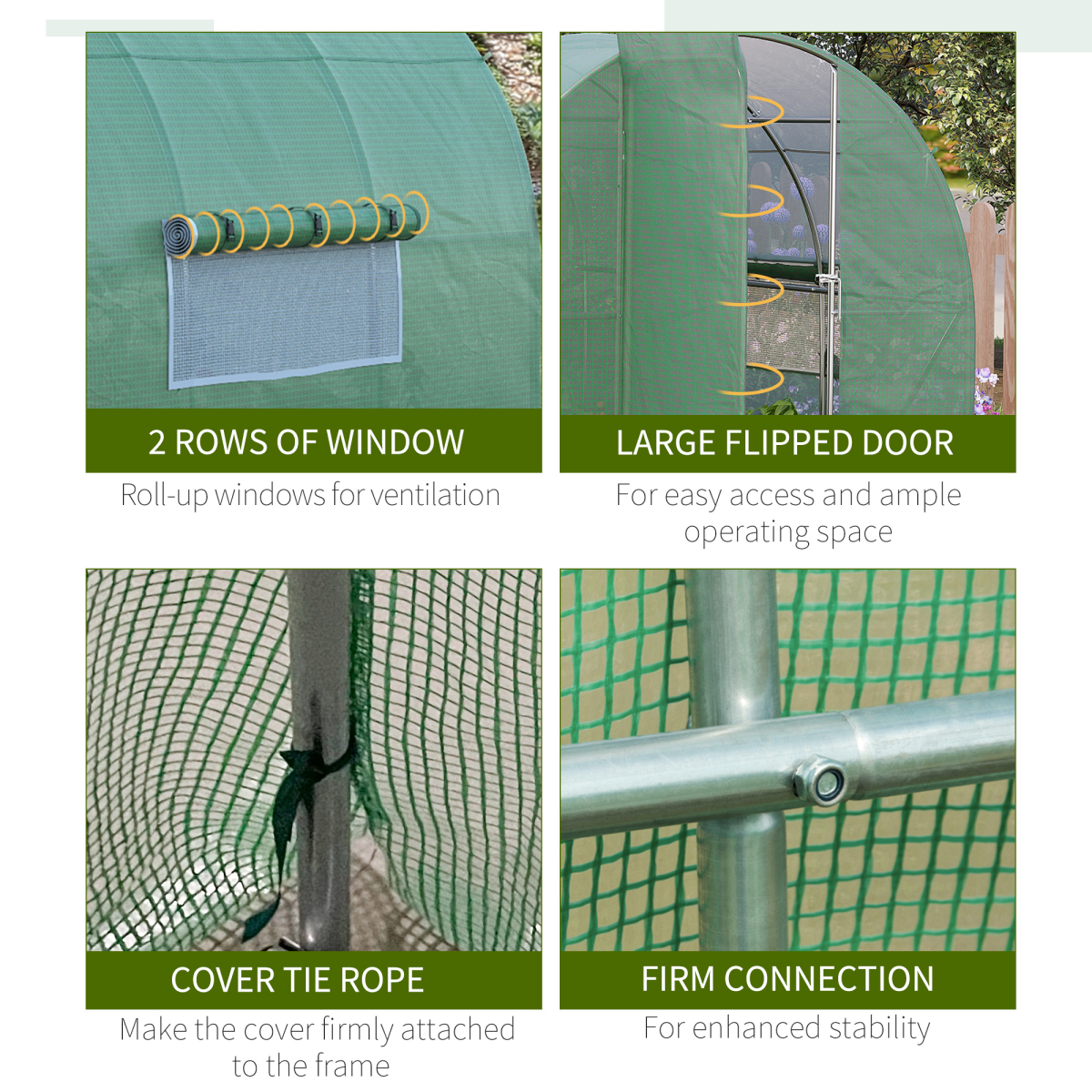 Outsunny 3x2M Walk-In Polytunnel Greenhouse w/ Steel Frame, PE Cover & Vents - Image 6