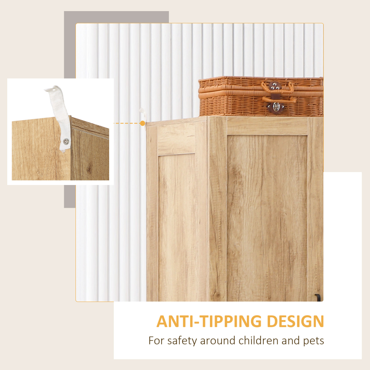 2 Door Wardrobe, Modern Wardrobe w/ 2 Drawer, Hanging Rail for Bedroom Natural - Image 6