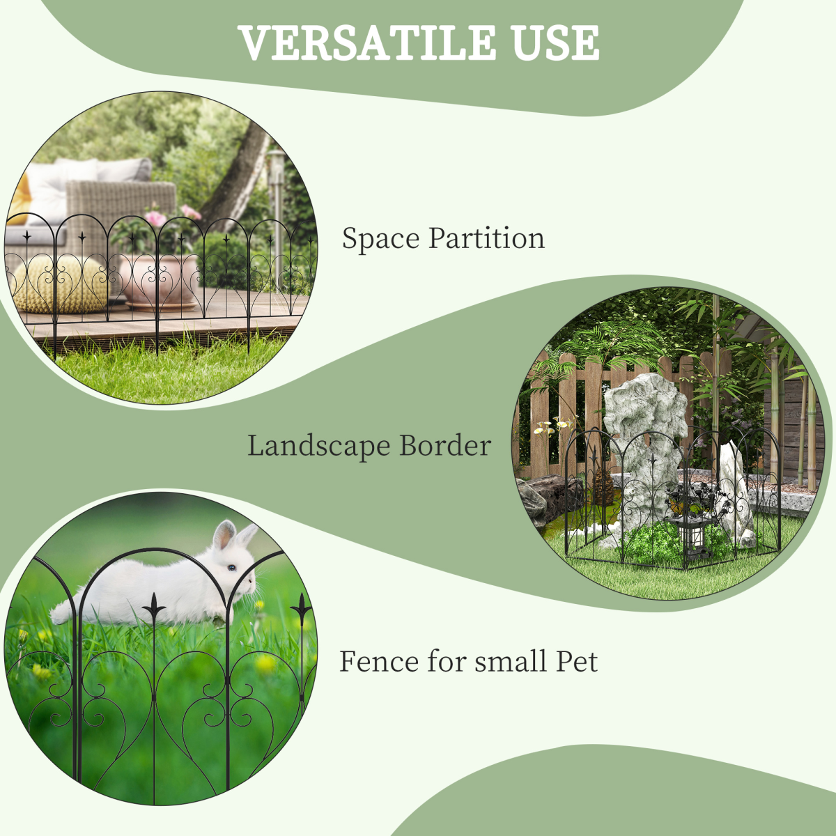 Outsunny 5PC Metal Garden Fence Panels, Black Decorative Border Edging, 32in x 10ft - Image 6