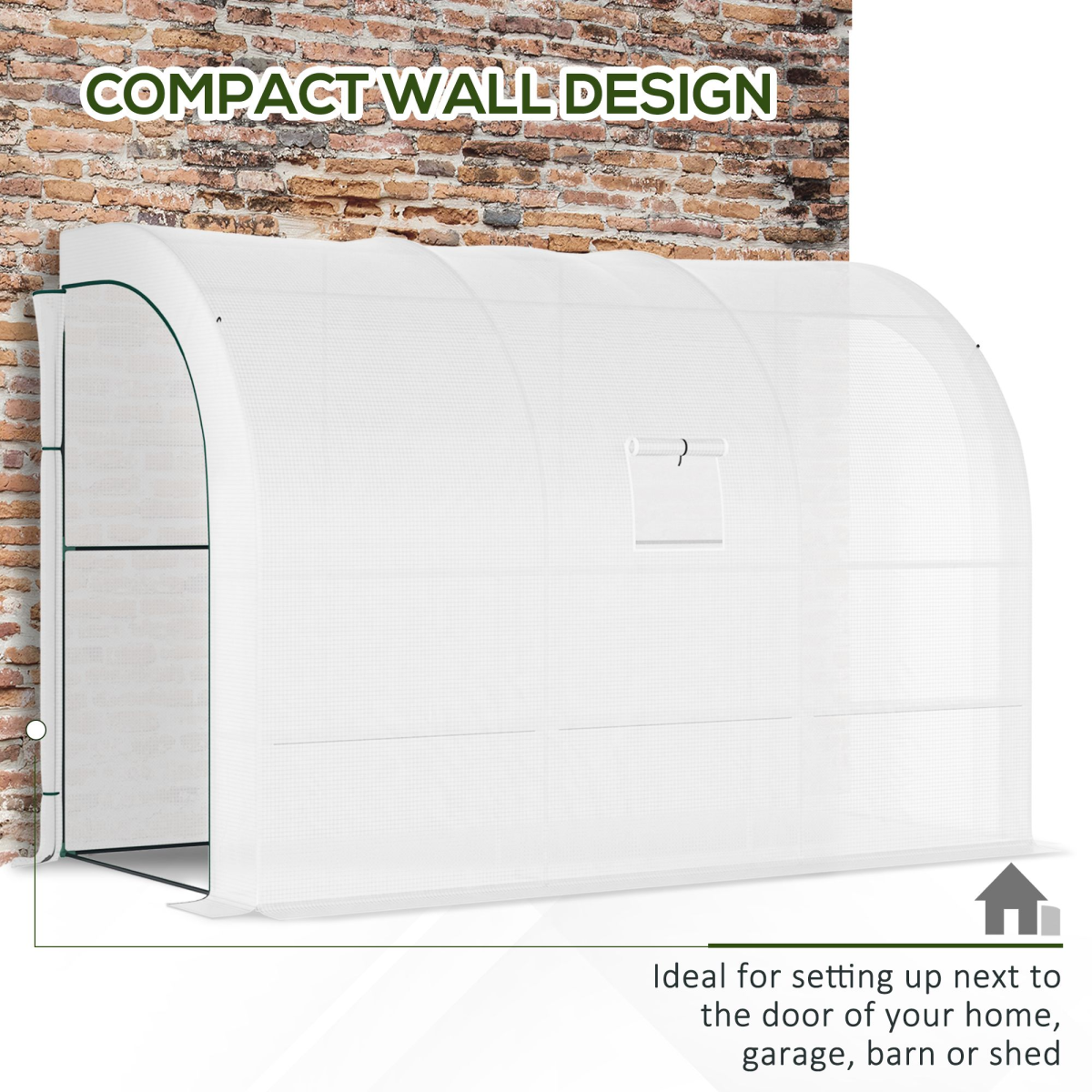 300x150x213cm Lean-to Plant Greenhouse w/ Cover Window, Zip Doors & Shelves, White - Image 6