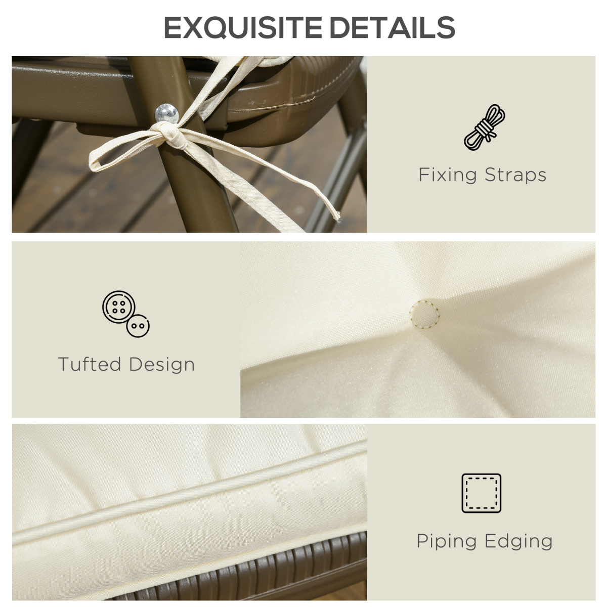 40x40cm Garden Seat Cushion with Ties, Replacement Dining Chair Pad, Cream - Image 6