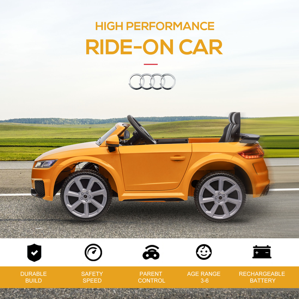 12V Battery Licensed Audi TT RS Ride-On Car w/ Removable Highlights, MP3 Player - Image 6