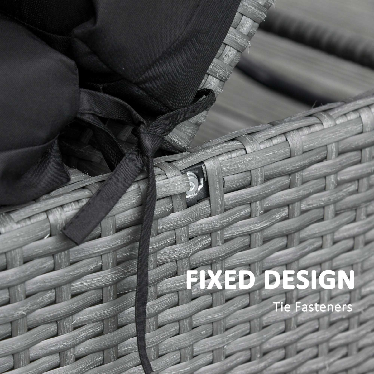 Set of 2 Lounger Cushions Deep Seat Patio Cushions with Ties Black - Image 6