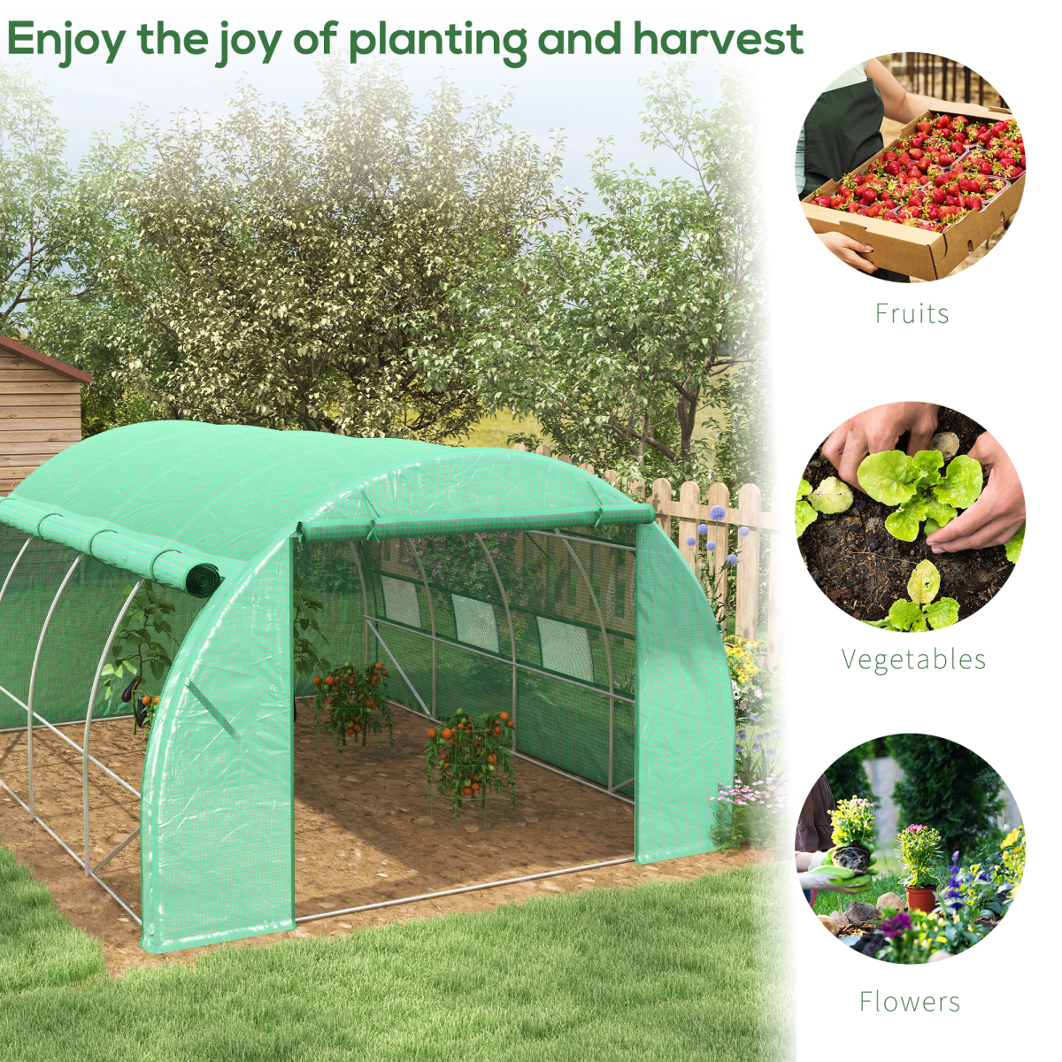 4x3x2m Green Polytunnel Greenhouse Tent w/ Galvanised Steel Frame & Doors - Image 6