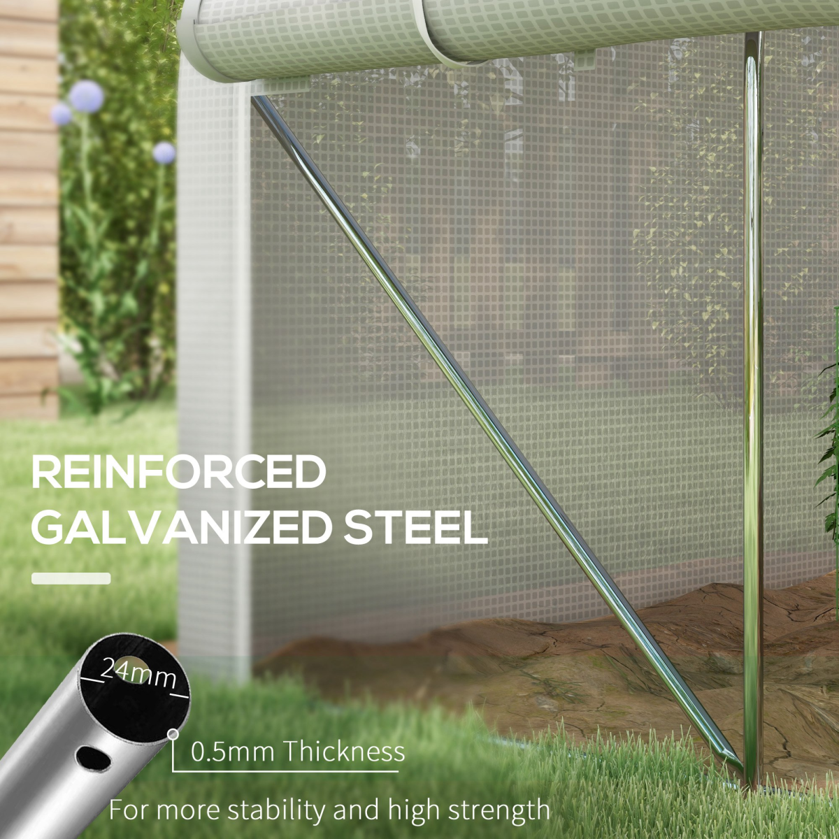 4x3m Polytunnel Greenhouse White Galvanized Steel Roll-Up Sidewalls Door & Labels - Image 6
