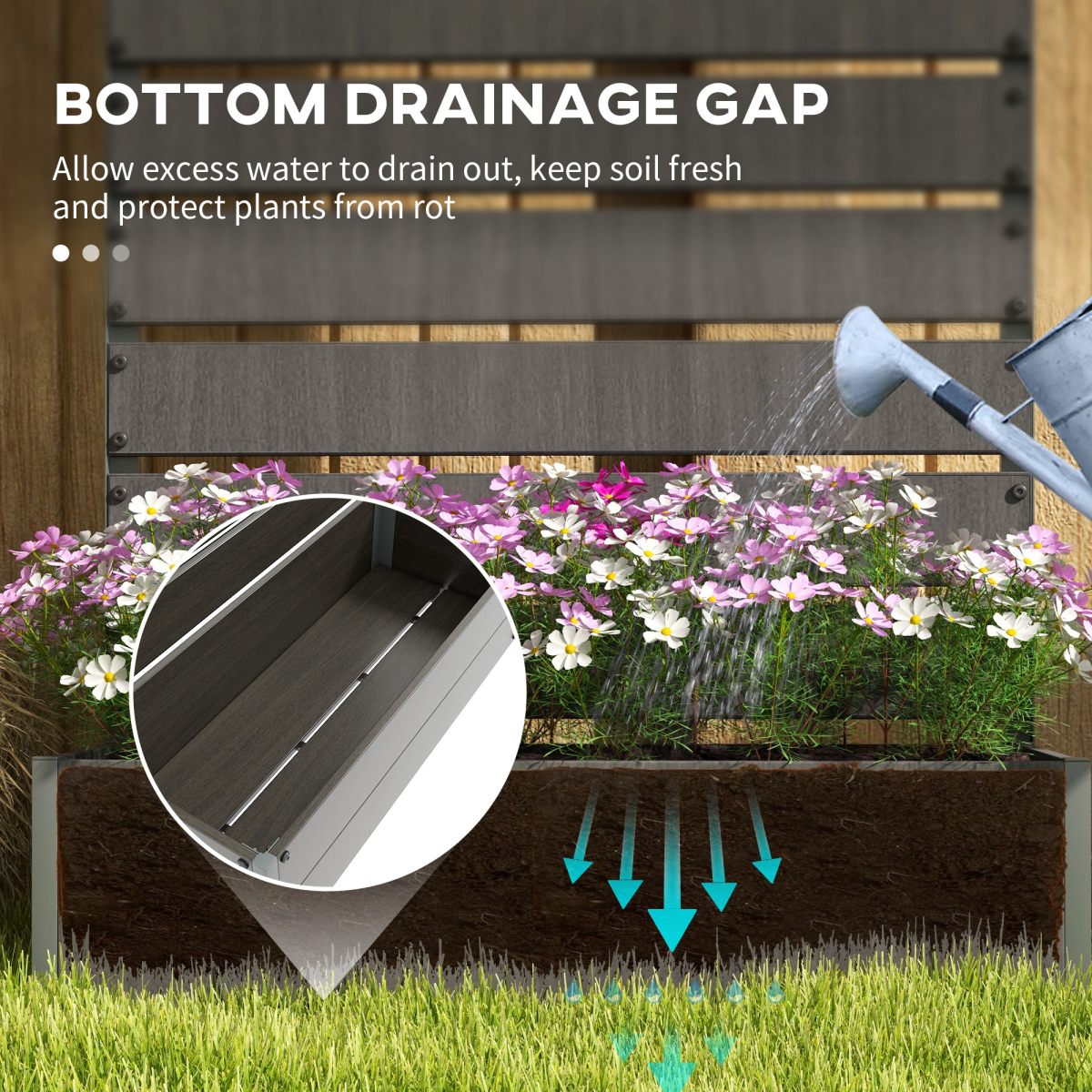 Outsunny Raised Garden Bed with Trellis, Standing Patio Planter Dark Grey - Image 6