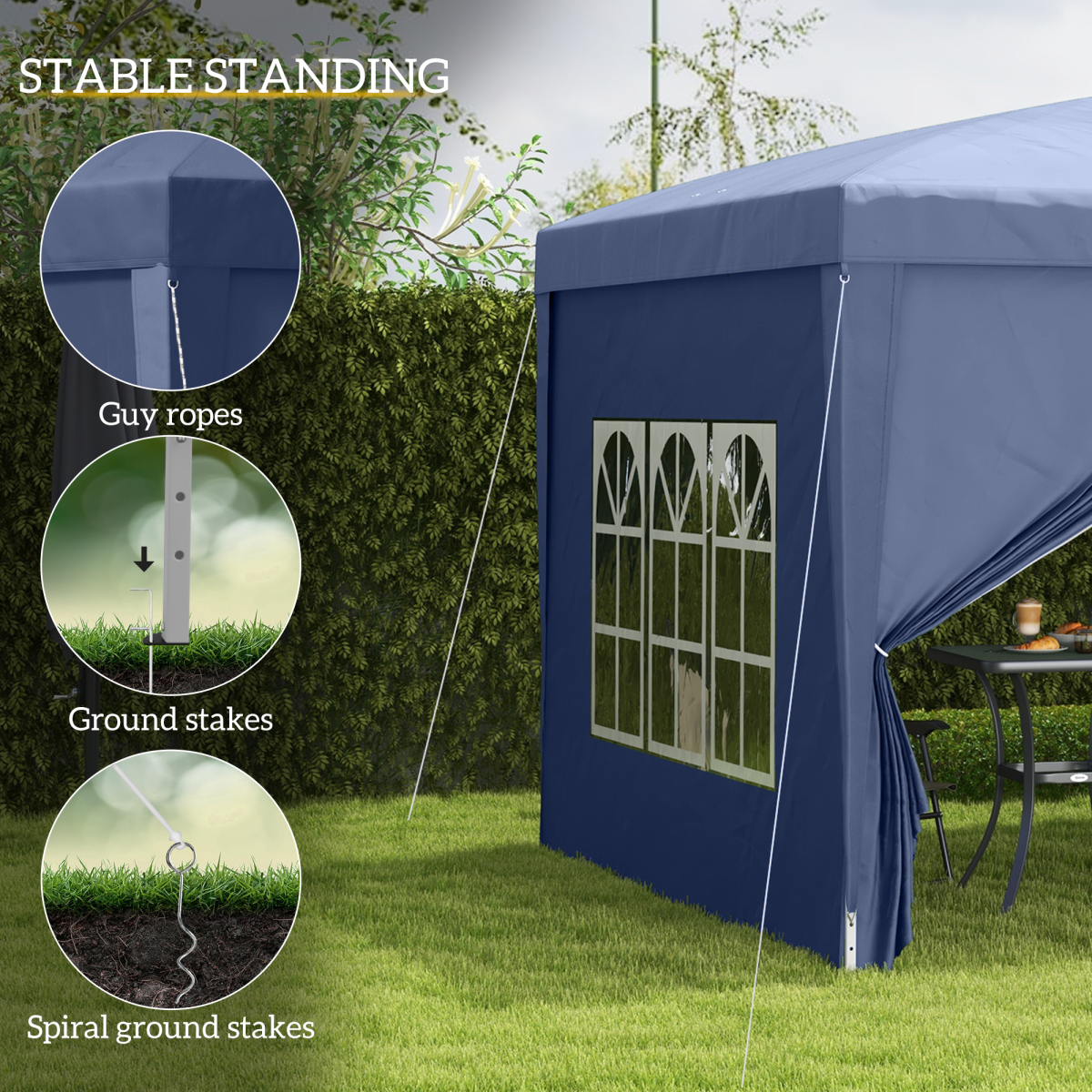 3mx3m Pop Up Gazebo Party Tent Canopy Marquee with Storage Bag Blue - Image 6
