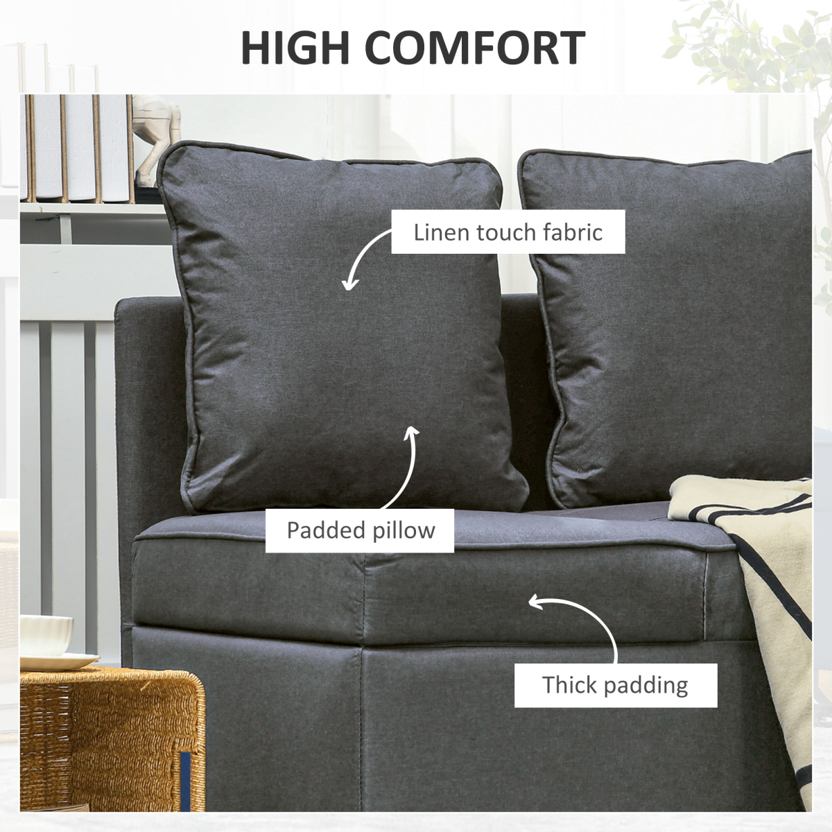 HOMCOM Folding Sleeper Sofa Bed Chair with Pillows, Pocket, Grey - Image 6