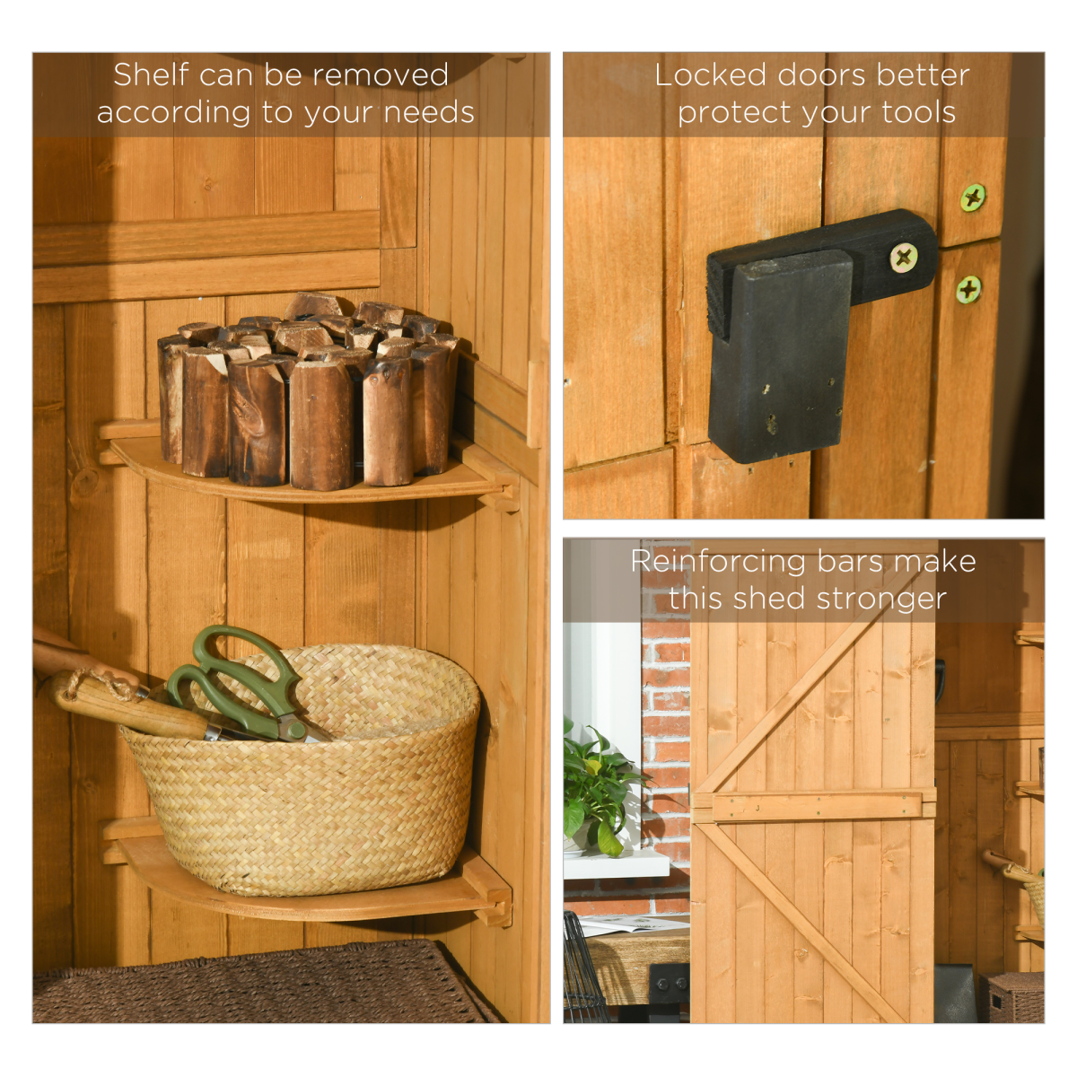 Brown Wooden Garden Shed with 3 Shelves, Weather-Resistant Outdoor Storage - Image 6