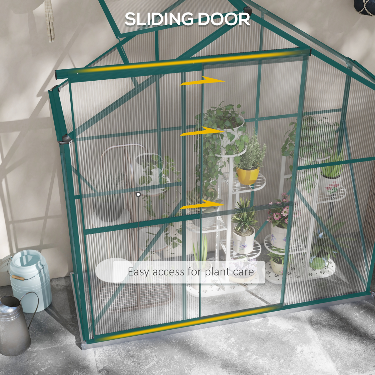 Outsunny 6 x 2.5ft Polycarbonate Greenhouse Aluminium Green House, Green - Image 6