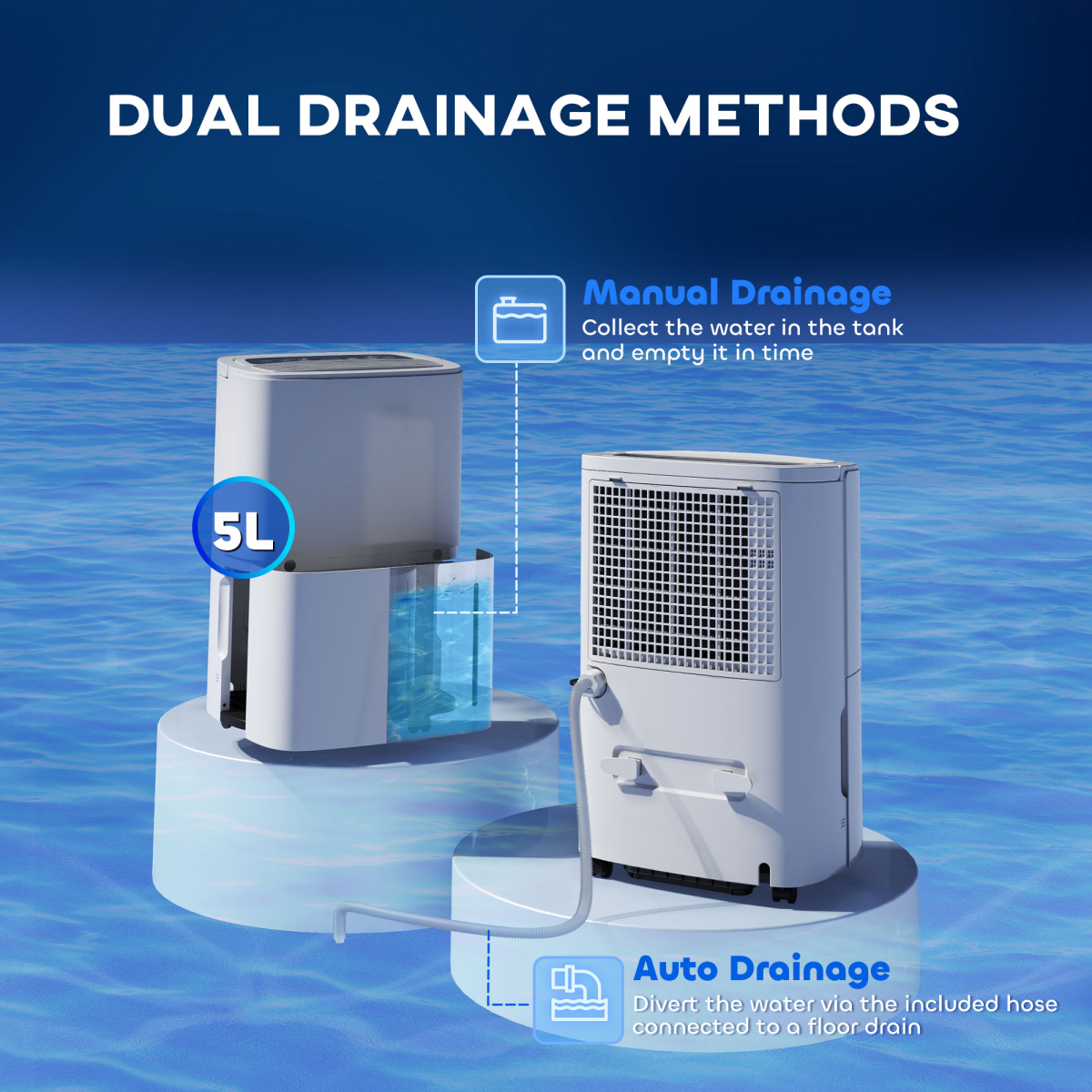 HOMCOM 20L/Day Dehumidifier with Continuous Drainage, 5L Water Tank, Timer - Image 6