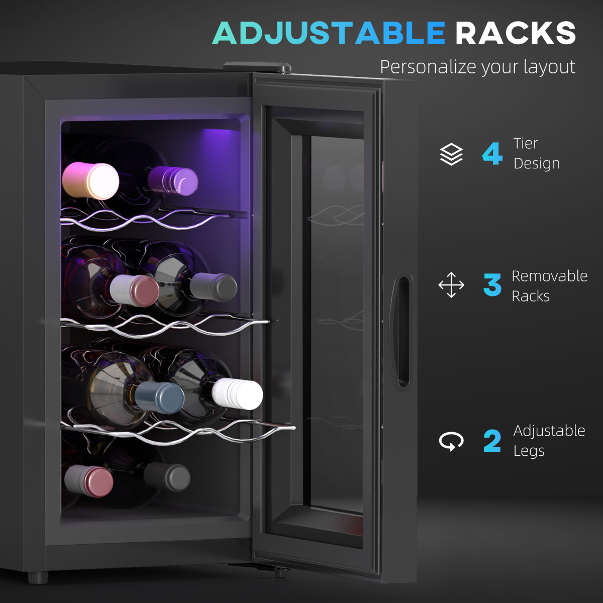 HOMCOM 8-Bottle Freestanding Wine Cooler, 21L, UV Glass Door, 8–18°C - Image 6