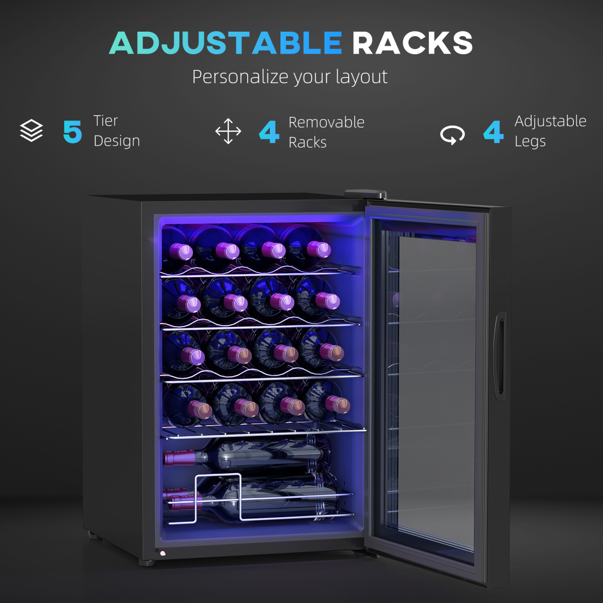 20-Bottle Freestanding Wine Cooler with UV Glass Door & Blue LED - Image 6