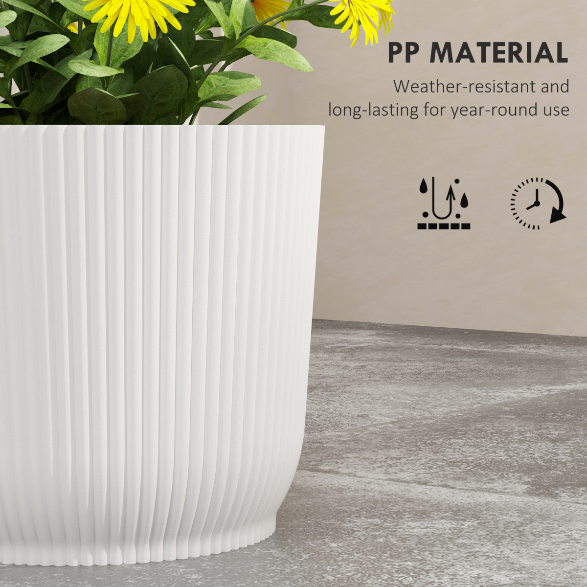 Outsunny 3-Pack Round Plant Pots 22cm White Stackable Outdoor Garden - Image 6