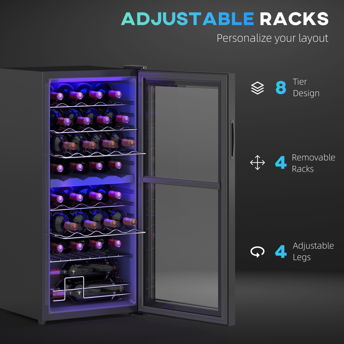 HOMCOM 86L Dual Zone Wine Cooler with Adjustable Temperature Control, Black - Image 6