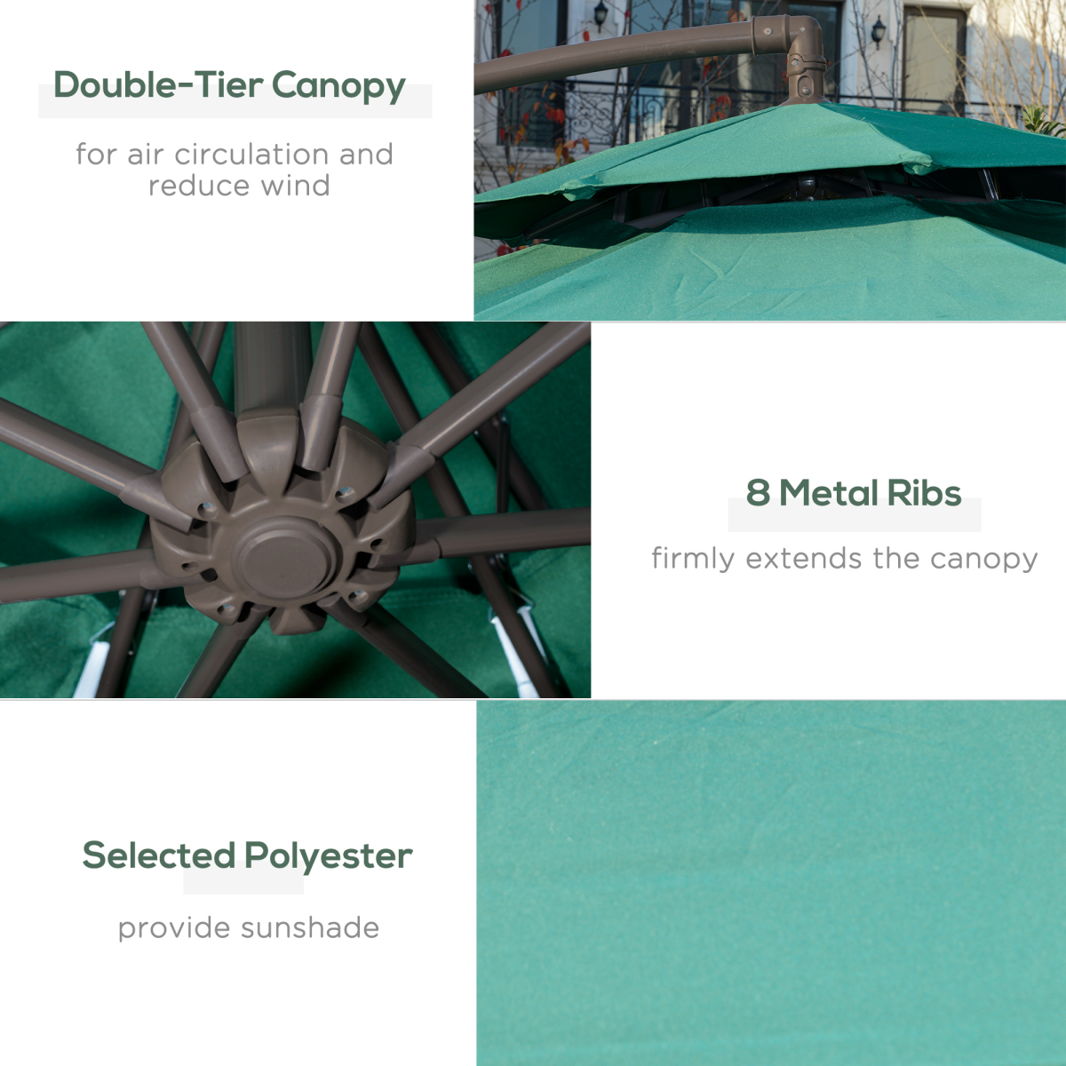 2.7m Green Cantilever Banana Parasol Crank Handle Double Tier Umbrella - Image 6