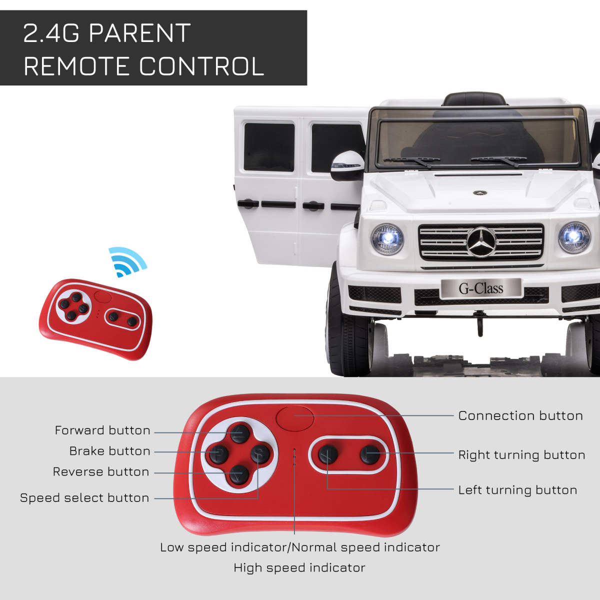 Mercedes Benz G500 12V Kids Electric Ride On Car Remote Control White HOMCOM - Image 6